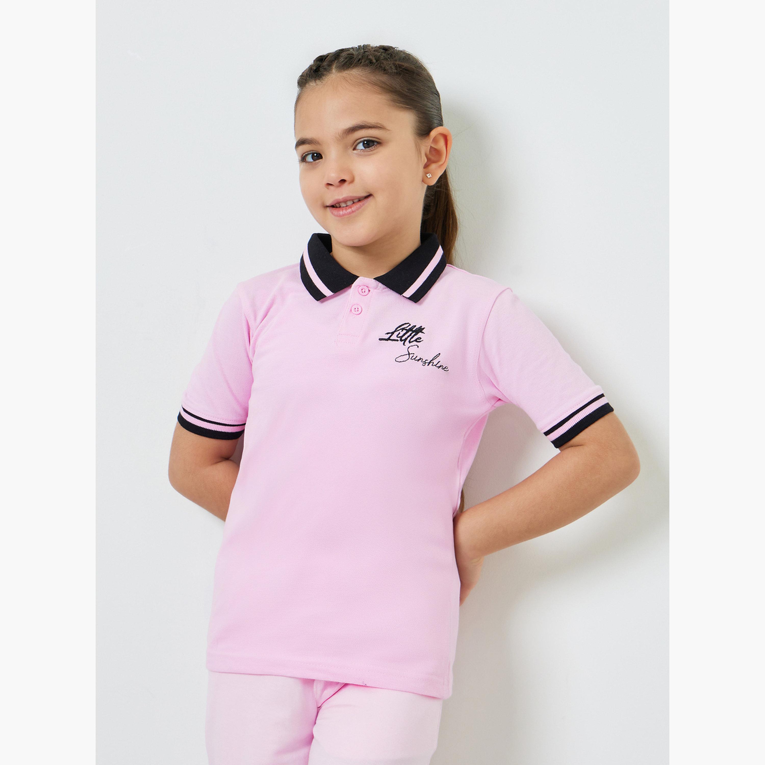 Styli Girl Contrast Collar Polo T-Shirt with Embroidery-girls-clothing-tshirts-image-1