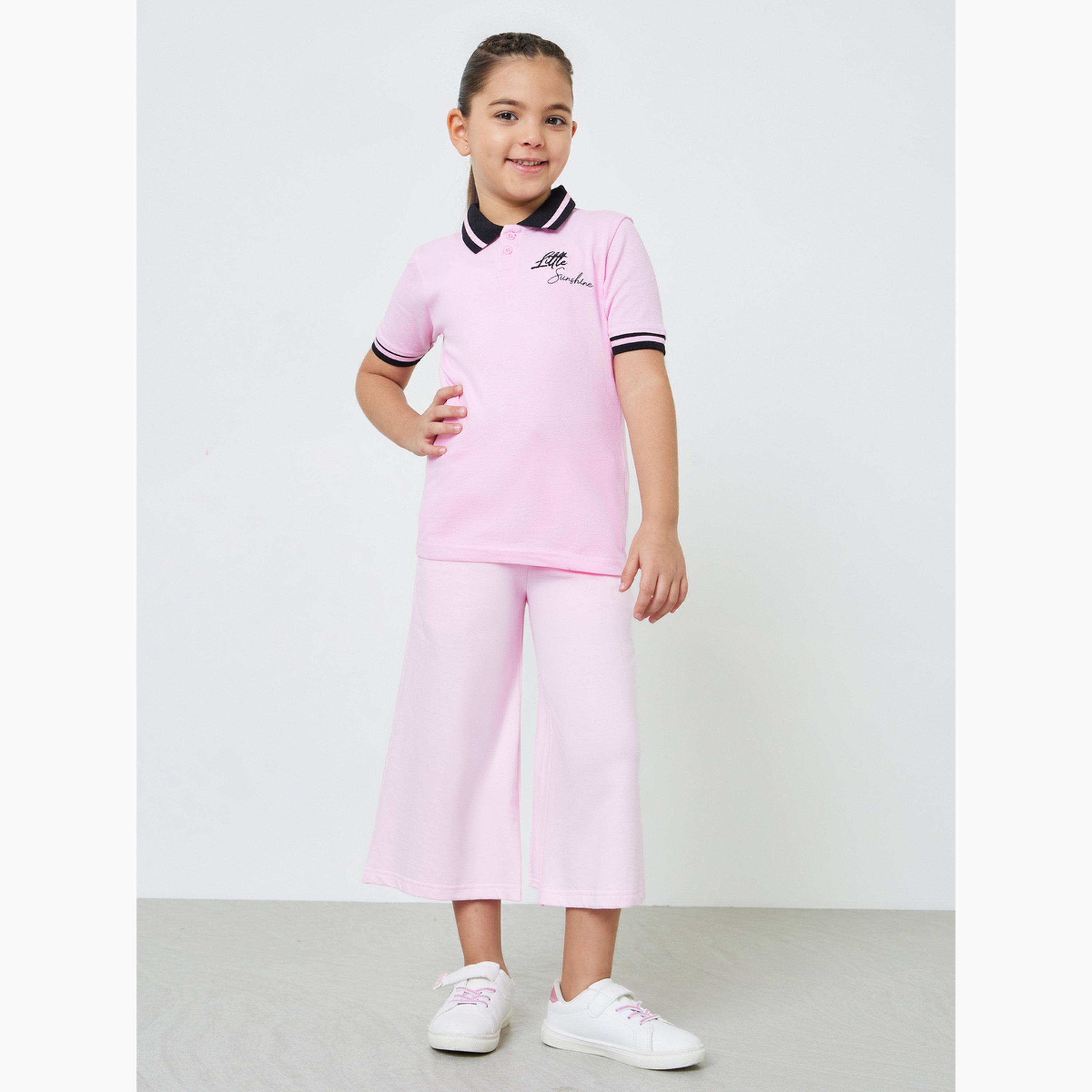 Styli Girl Contrast Collar Polo T-Shirt with Embroidery-girls-clothing-tshirts-image-2
