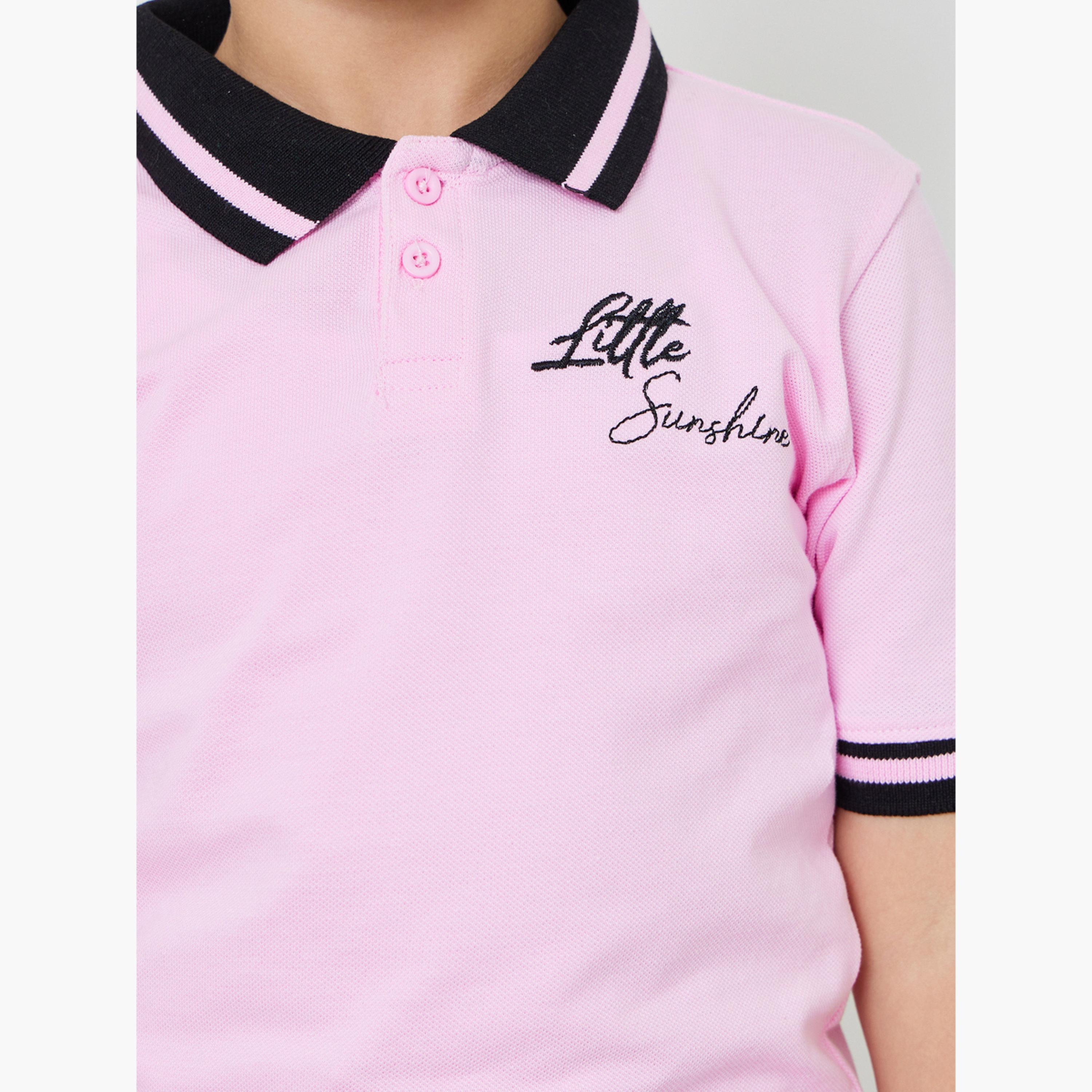 Styli Girl Contrast Collar Polo T-Shirt with Embroidery-girls-clothing-tshirts-image-4