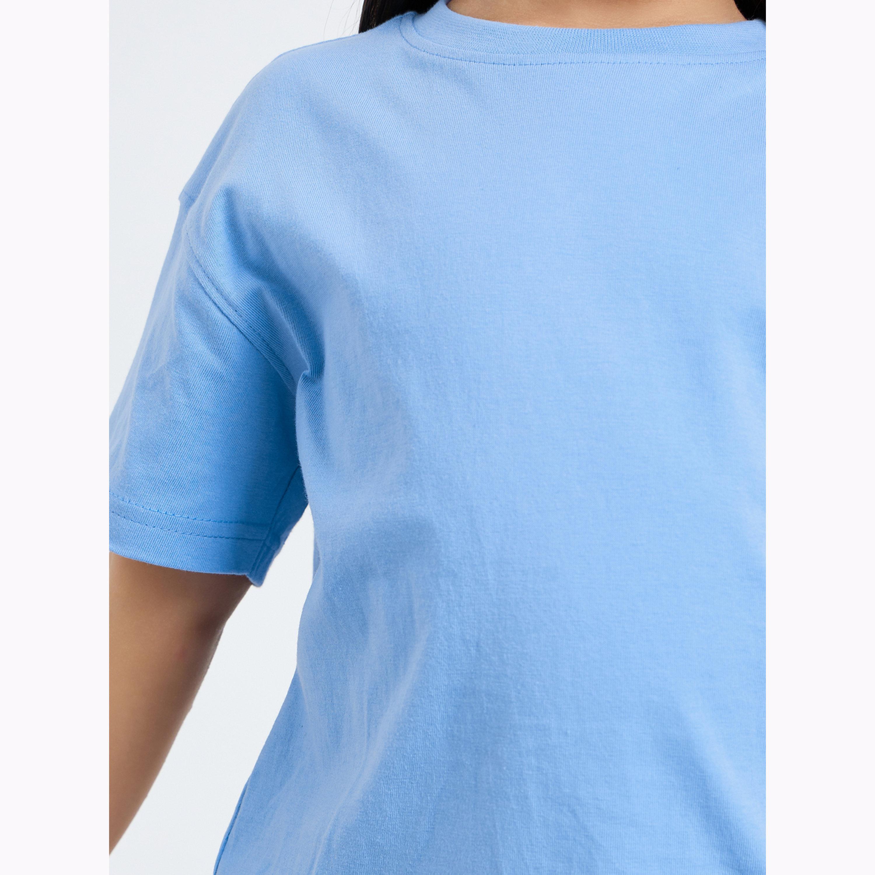 Styli Girls Solid Blue Cotton T-Shirt and Shorts Set-girls-clothing-setsandcoords-image-6