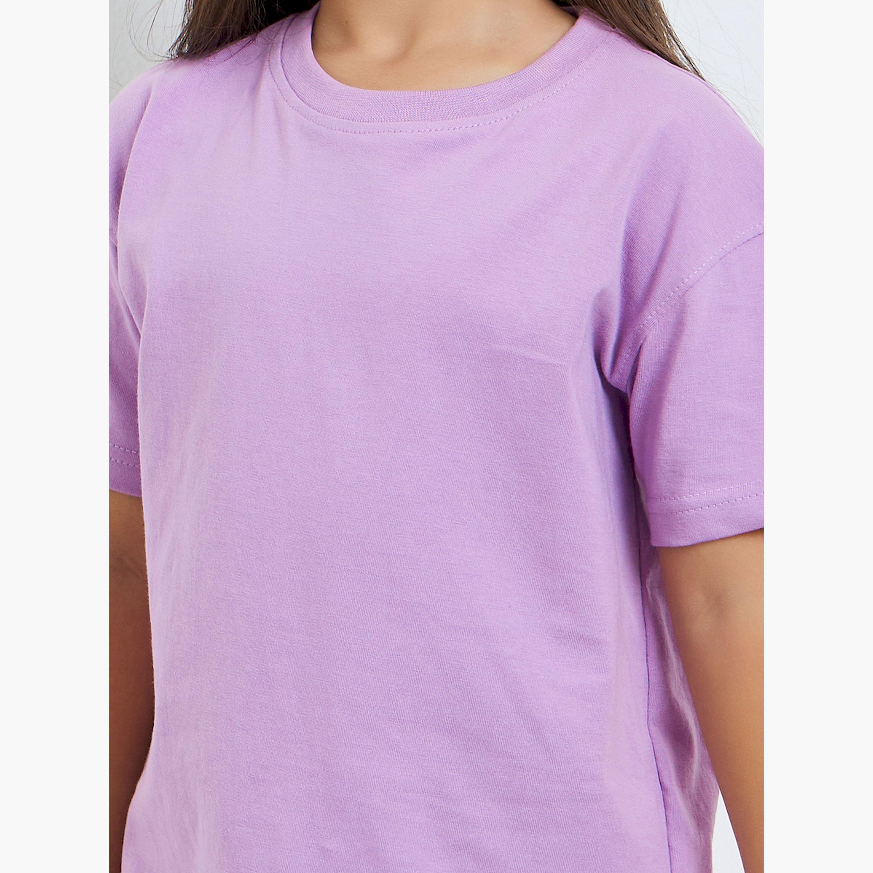 مجموعة من شورت وتيشيرت قطن بياقة دائرية للبنات-girls-clothing-setsandcoords-image-6