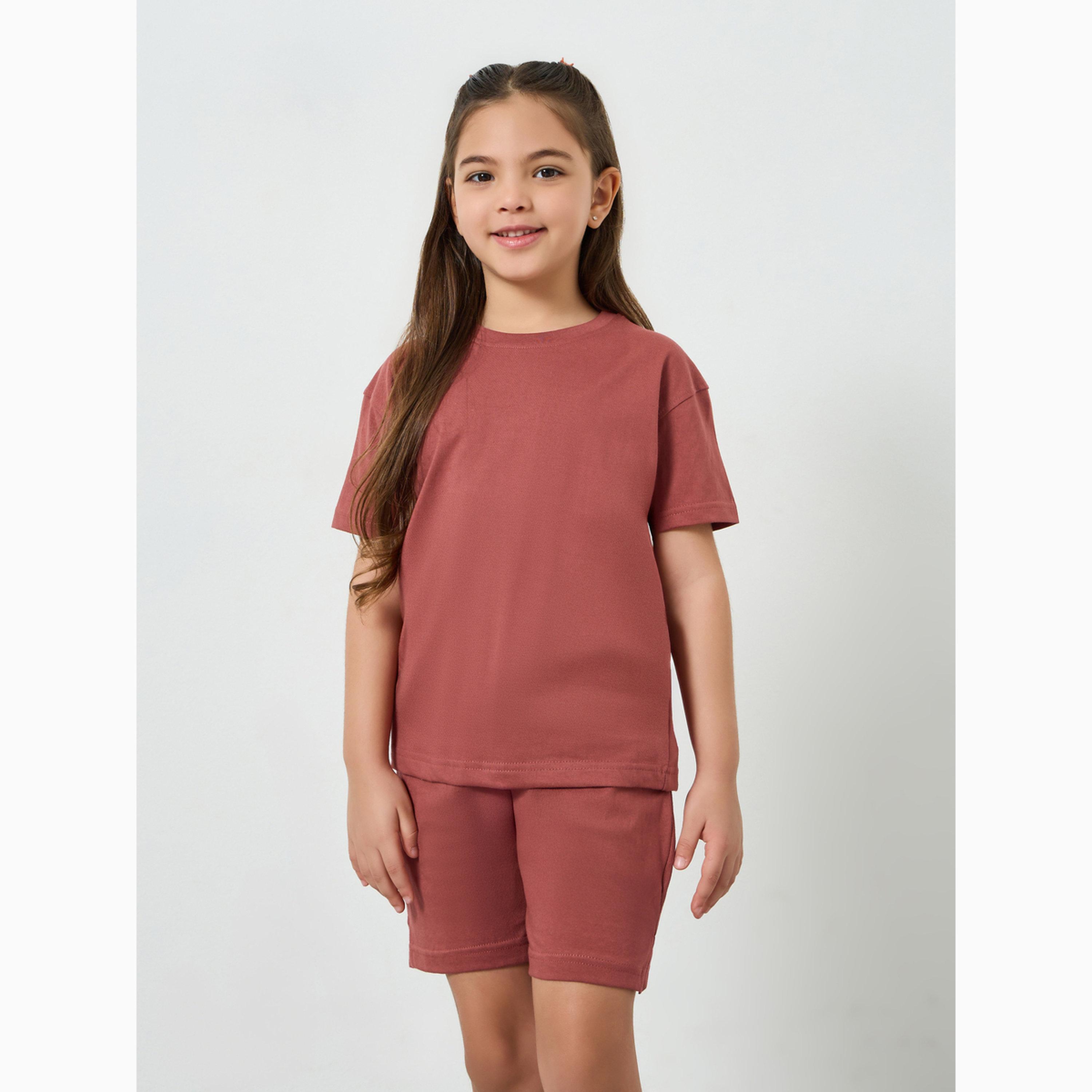 Styli Girls Cotton Round Neck T-Shirt and Shorts Set-girls-clothing-setsandcoords-image-1