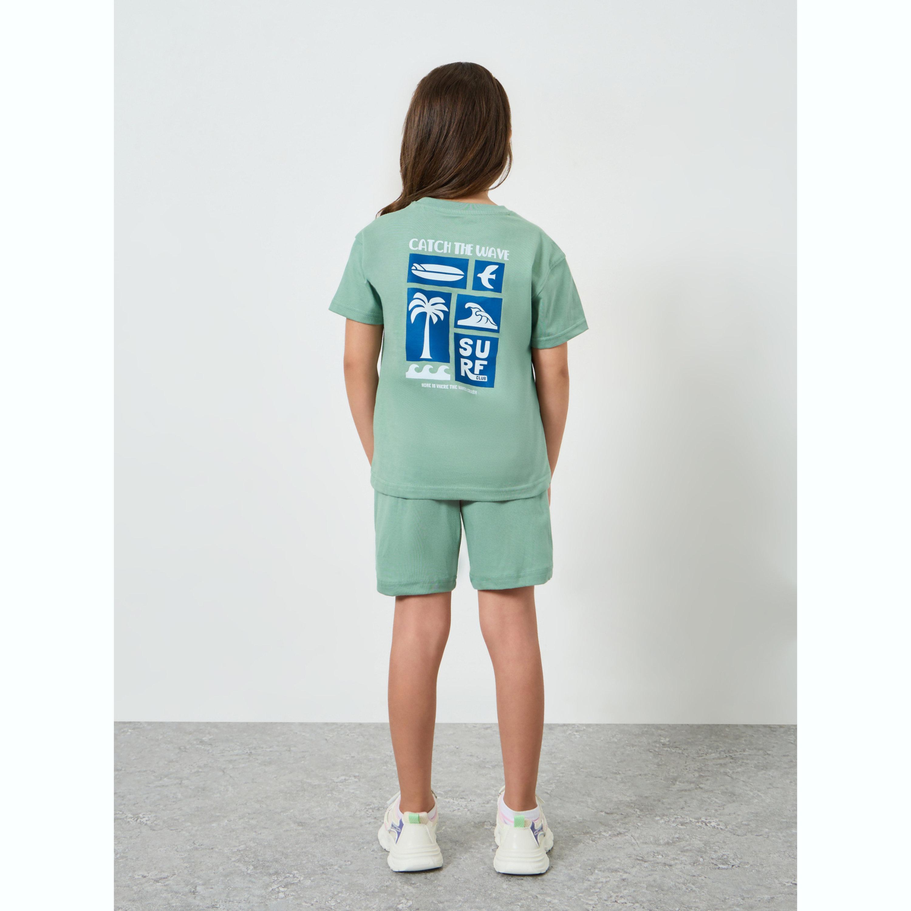 مجموعة من شورت وتيشيرت بطبعة جرافيك سيرف للبنات-girls-clothing-setsandcoords-image-4