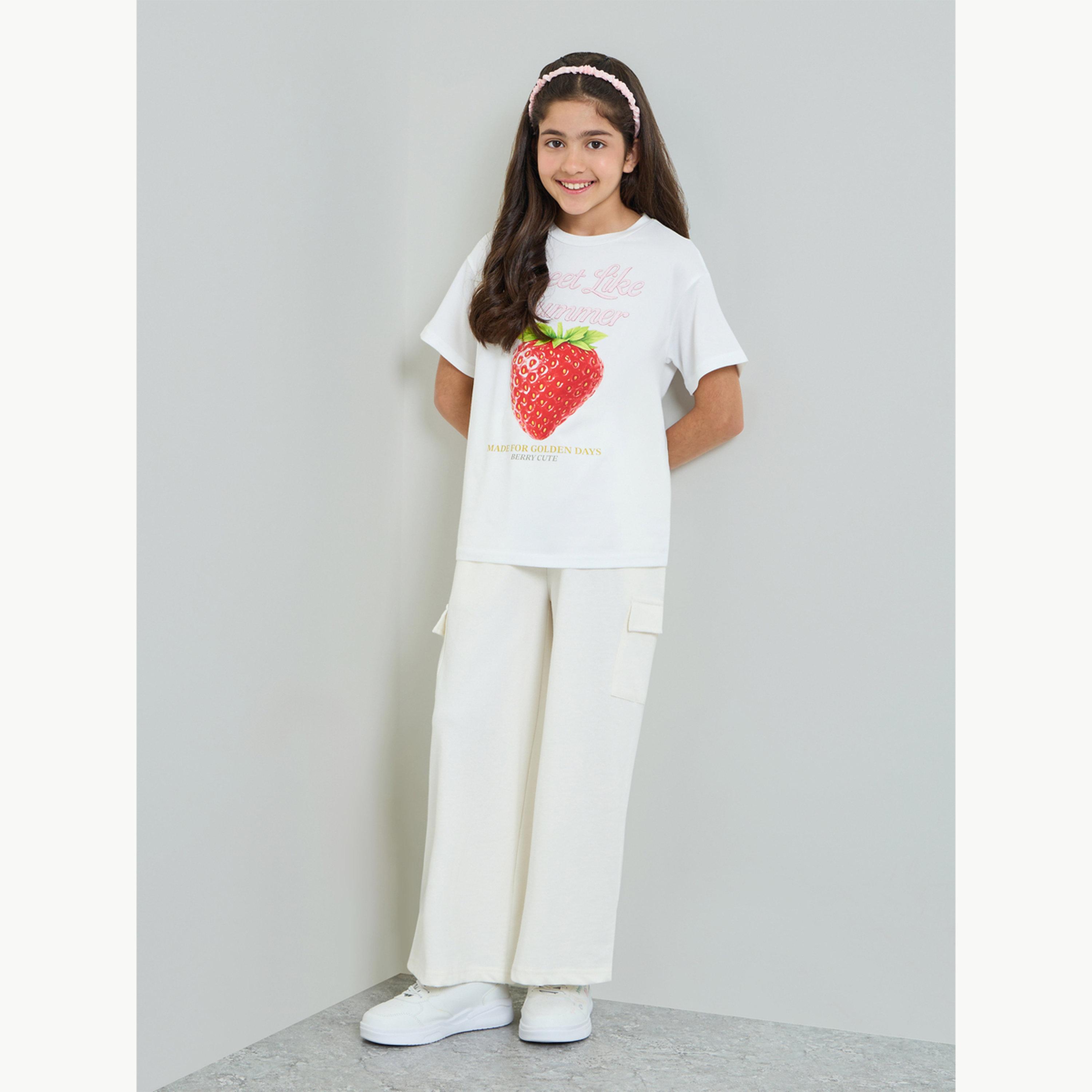 تيشيرت واسع بطبعة فراولة للبنات-girls-clothing-tshirts-image-2