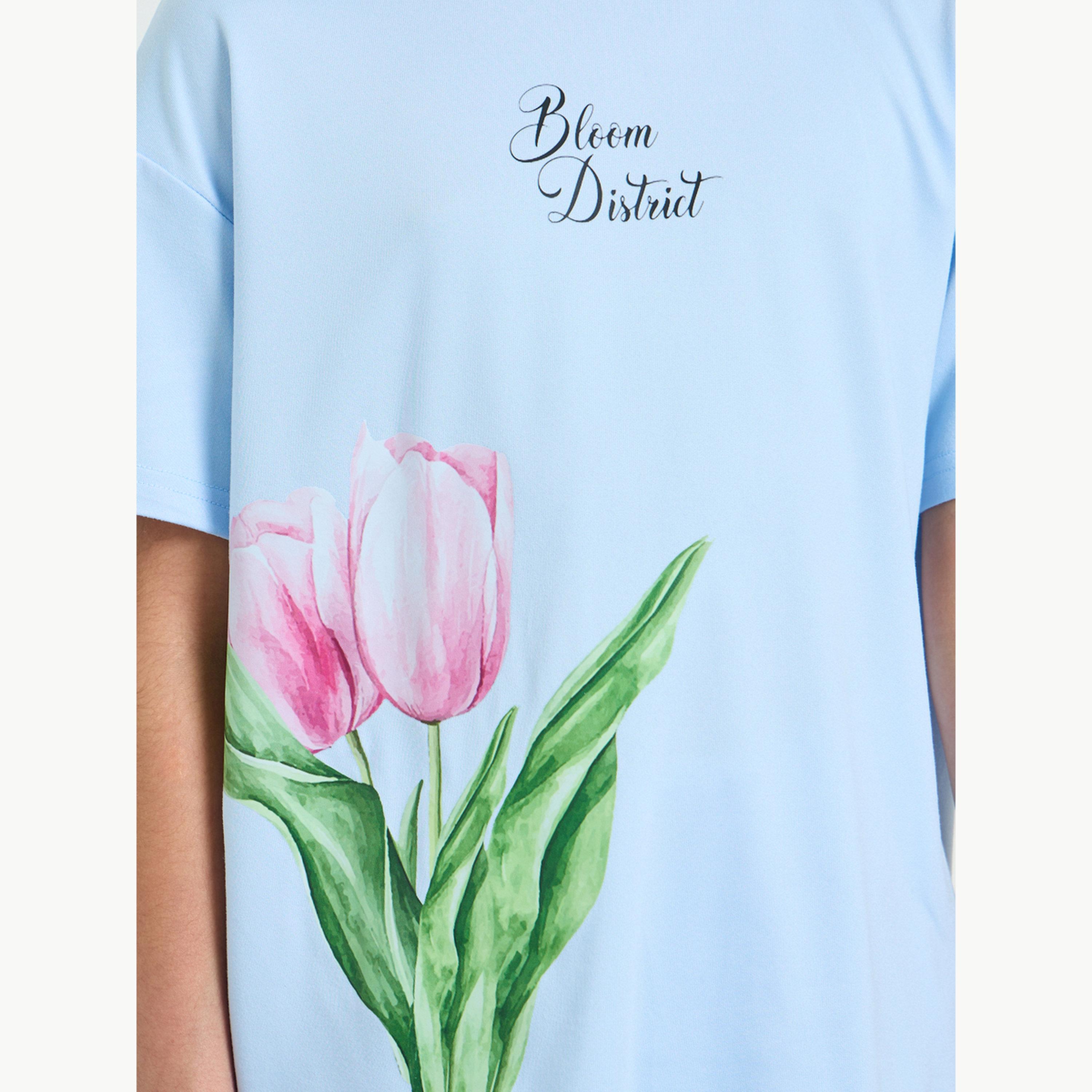 تيشيرت فضفاض بطبعة جرافيك توليب للبنات-girls-clothing-tshirts-image-4