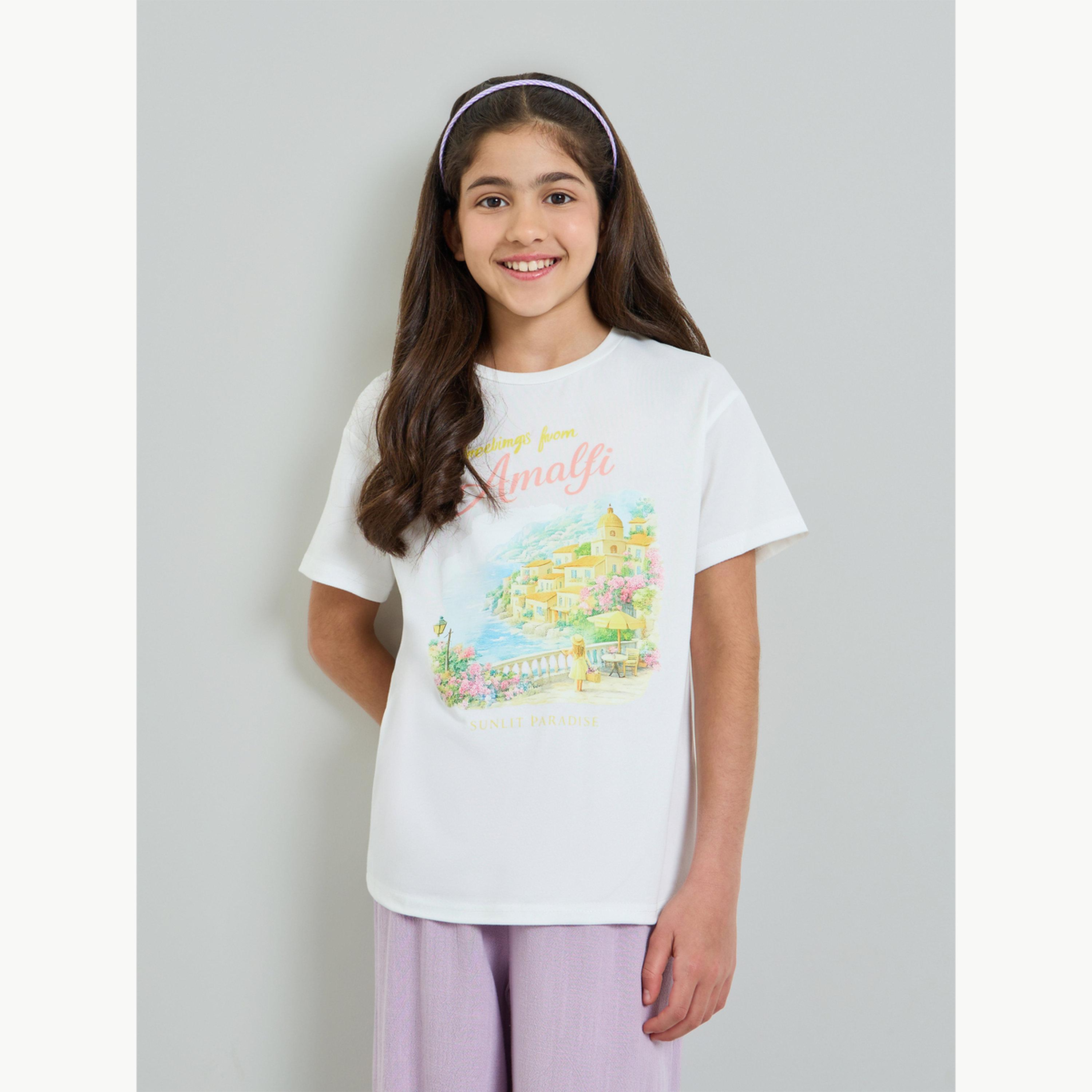 تيشيرت فضفاض بطبعة جرافيك للبنات المراهقات-girls-clothing-tshirts-image-1