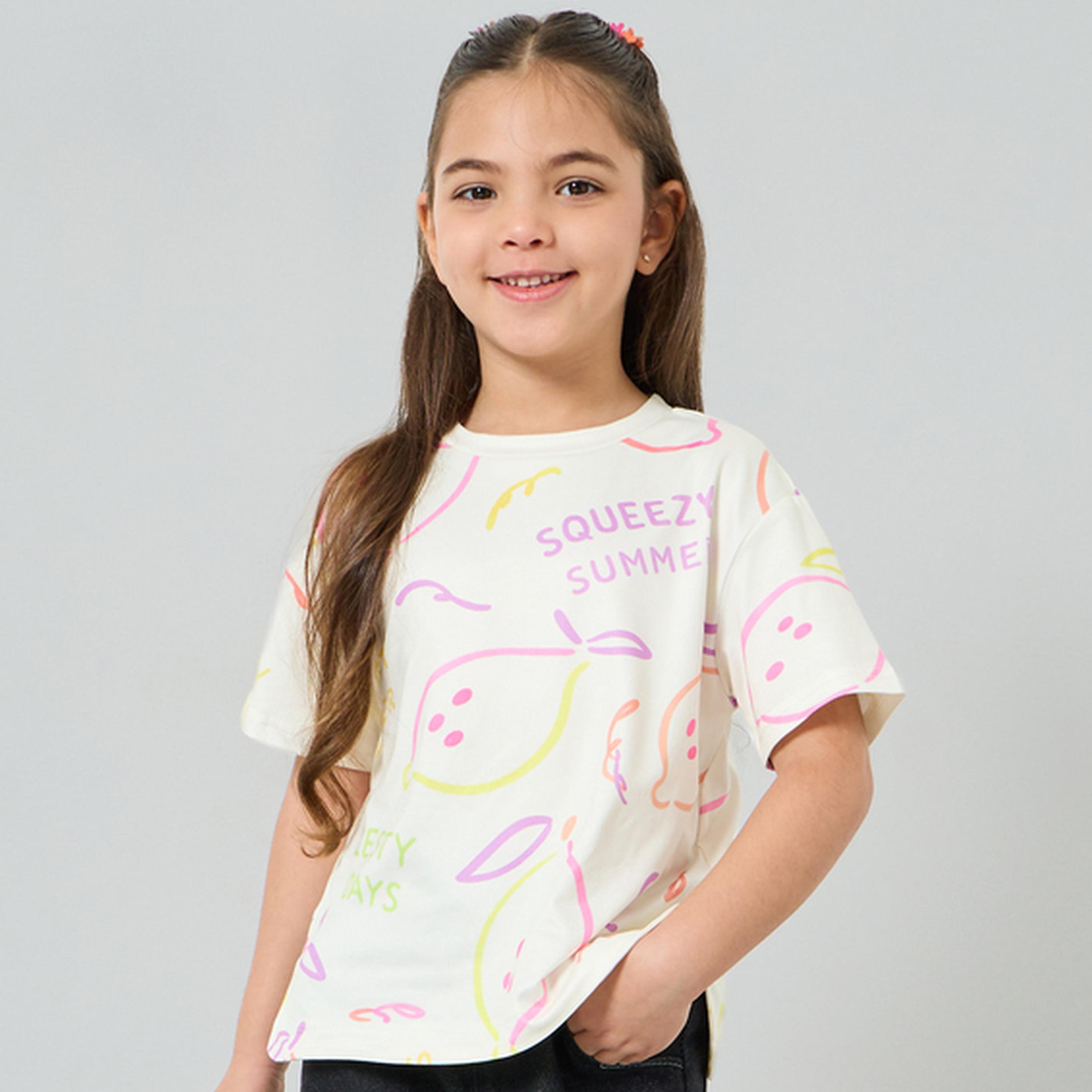 Styli Girls Printed Drop Shoulder Sleeve T-Shirt-girls-clothing-tshirts-image-1