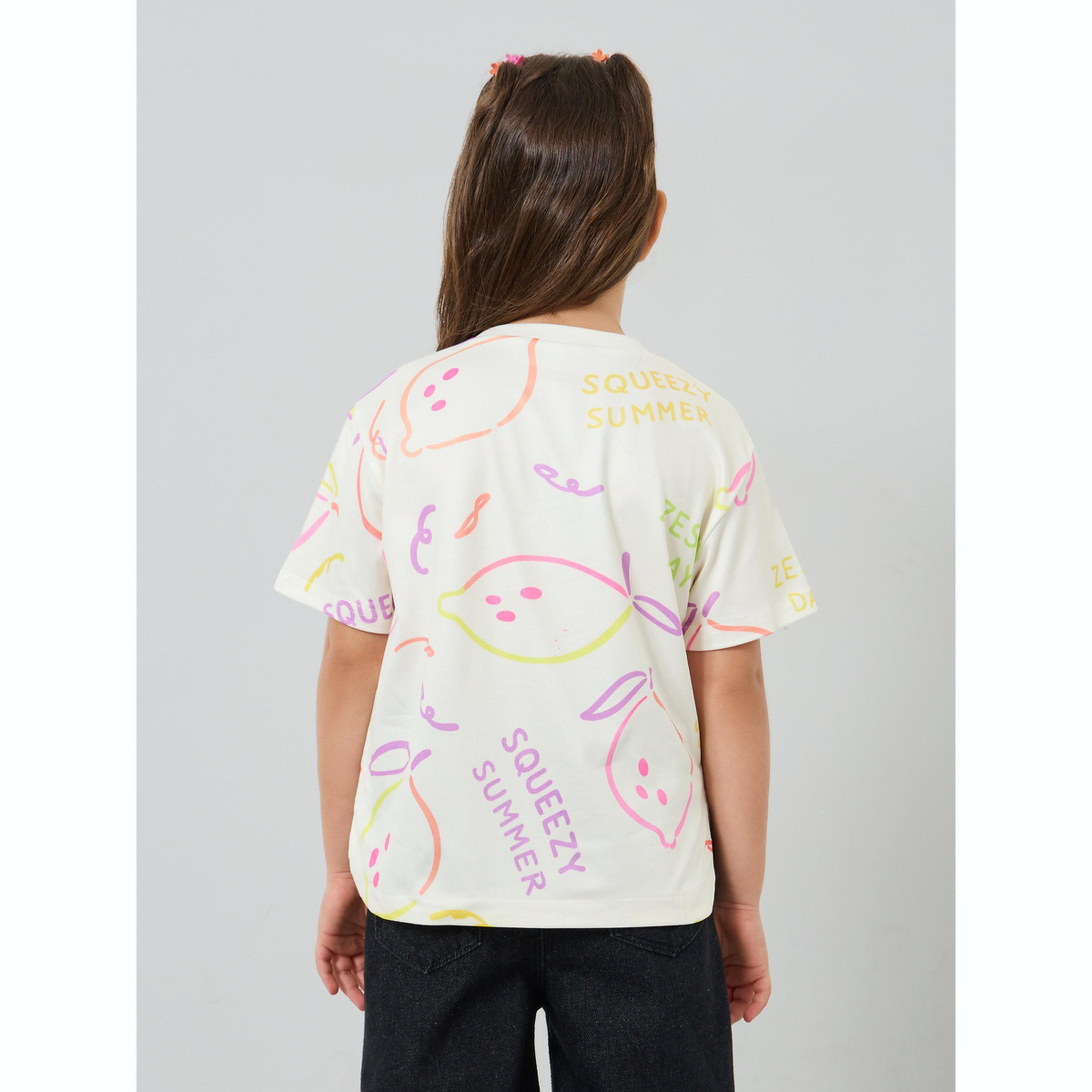 تيشيرت بأكمام أكتاف منسدلة وطبعة للبنات-girls-clothing-tshirts-image-4