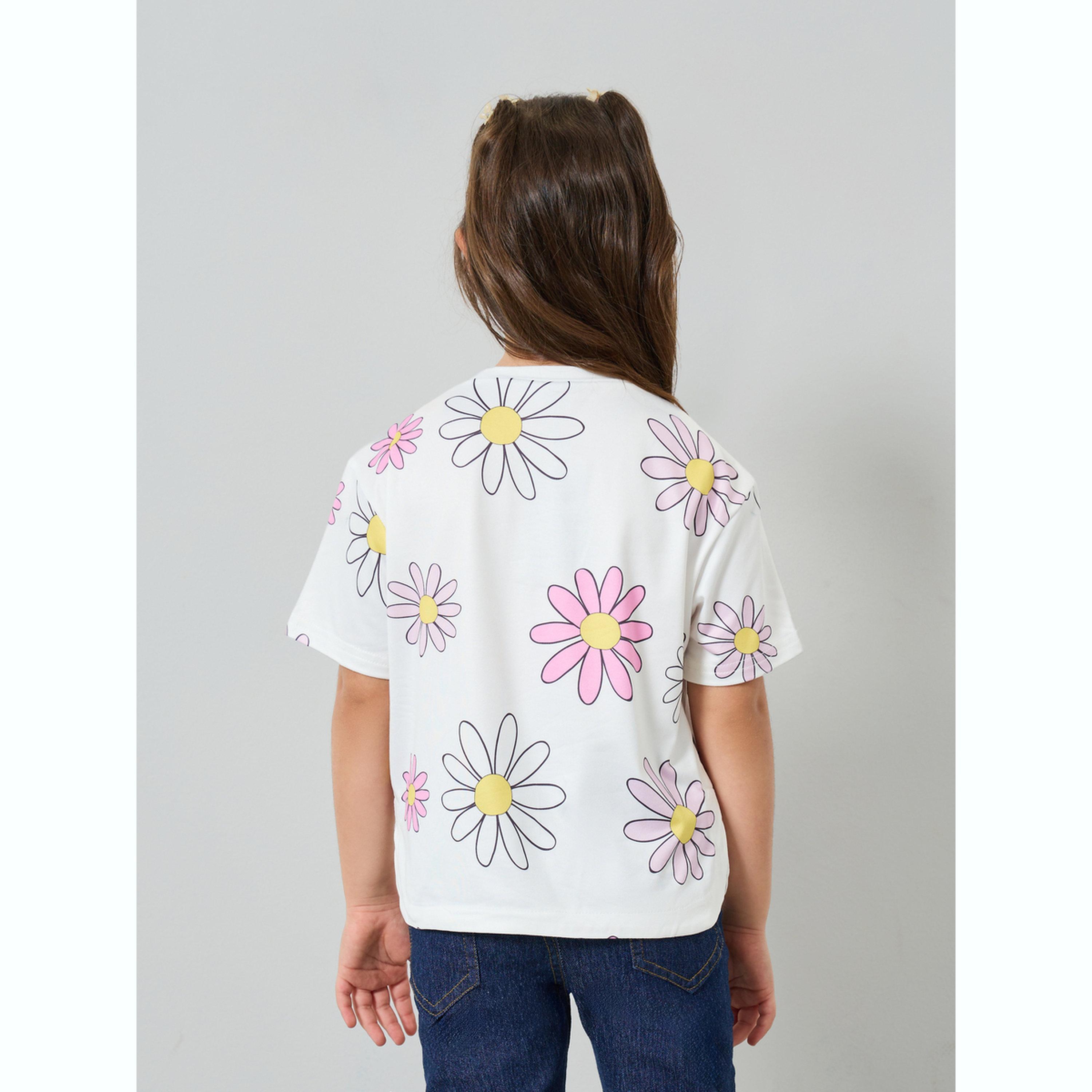 تيشيرت بقصة عادية وطبعة أزهار للبنات-girls-clothing-tshirts-image-3