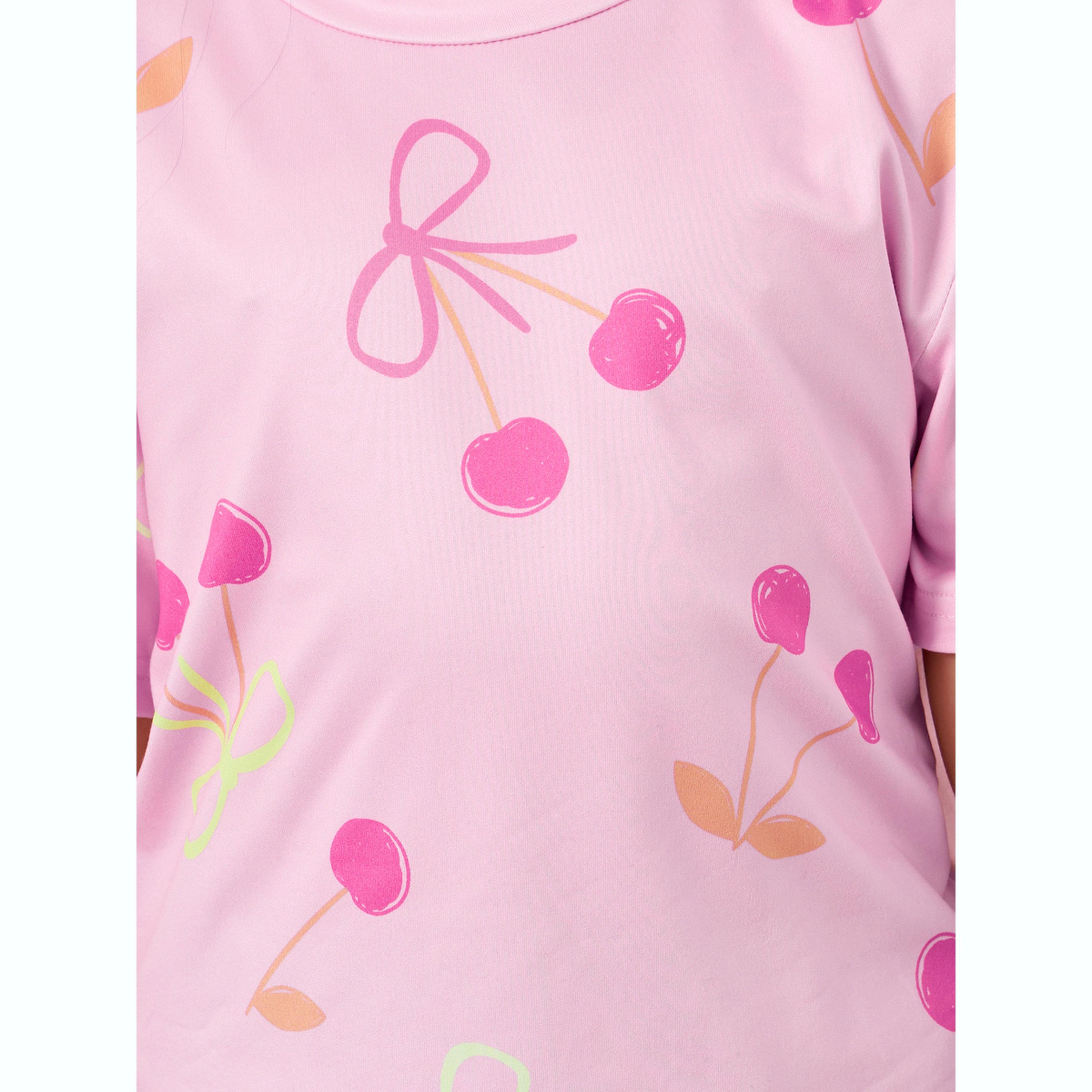 تيشيرت بياقة دائرية وطبعة كرز وعقدة للبنات-girls-clothing-tshirts-image-4