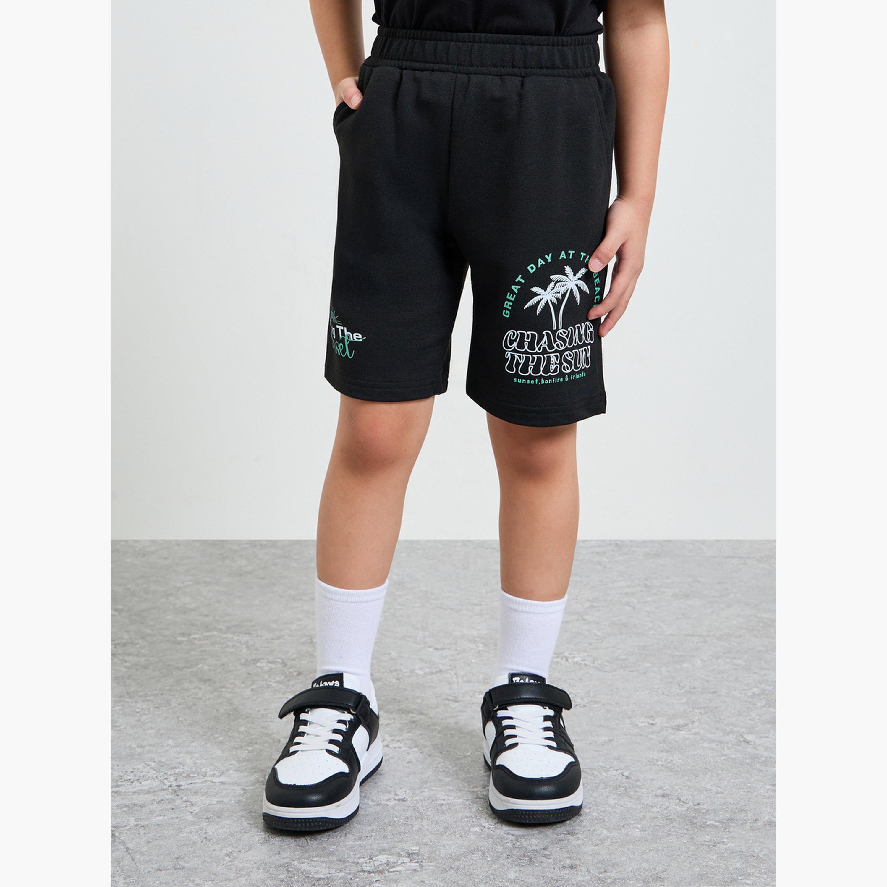 Styli Boys Black Terry Shorts with Beach Print-boys-clothing-bottoms-shorts-image-1
