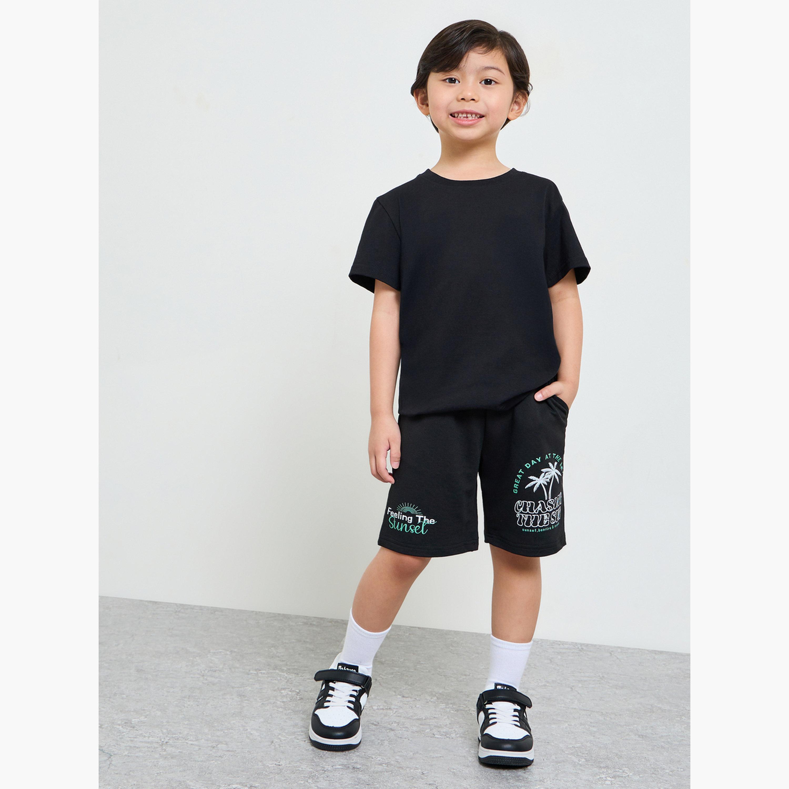 Styli Boys Black Terry Shorts with Beach Print-boys-clothing-bottoms-shorts-image-2