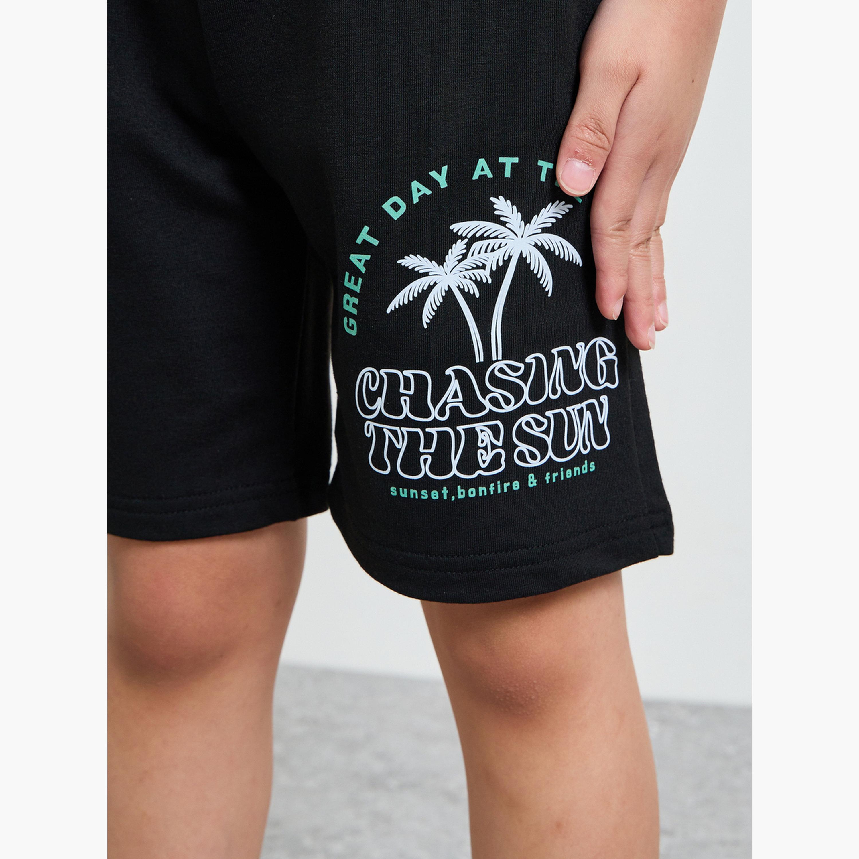 Styli Boys Black Terry Shorts with Beach Print-boys-clothing-bottoms-shorts-image-3