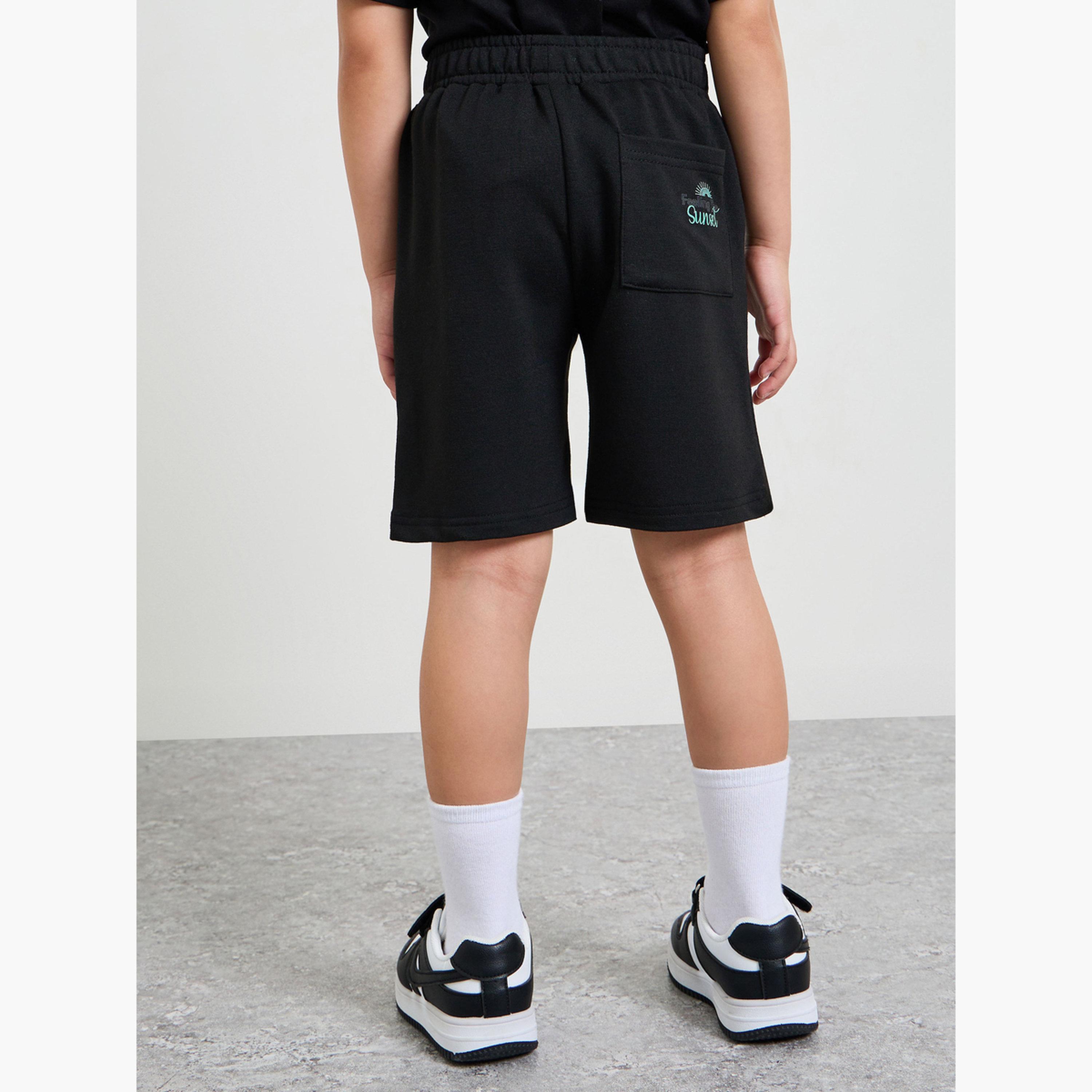 Styli Boys Black Terry Shorts with Beach Print-boys-clothing-bottoms-shorts-image-4