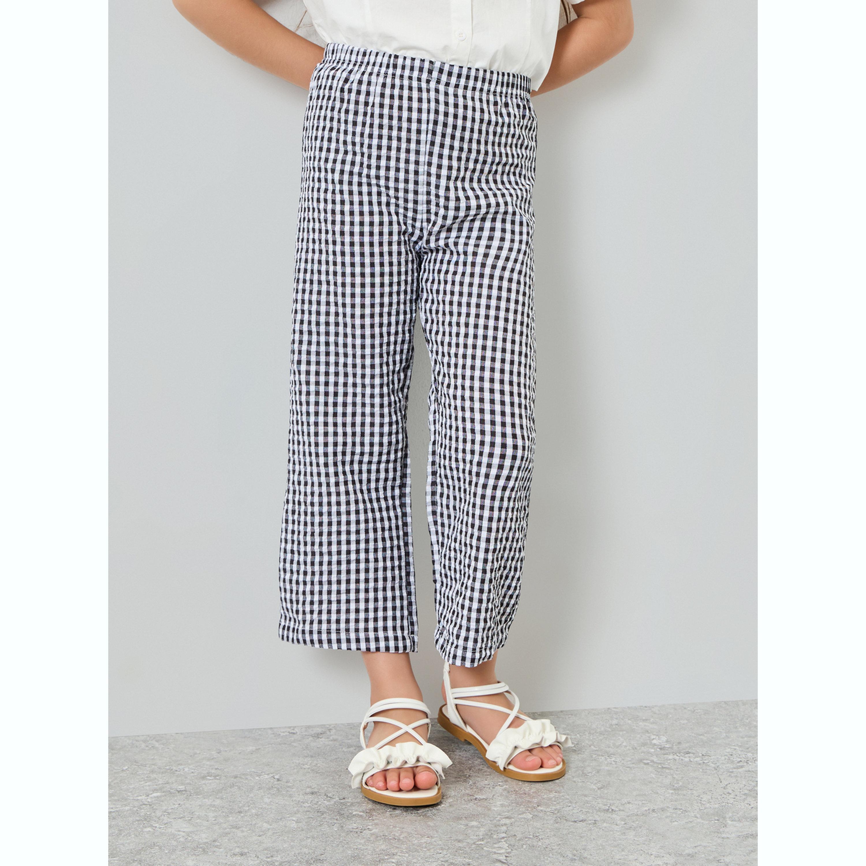 Styli Girls Black Gingham Check Culottes-girls-clothing-bottoms-trousers-image-1