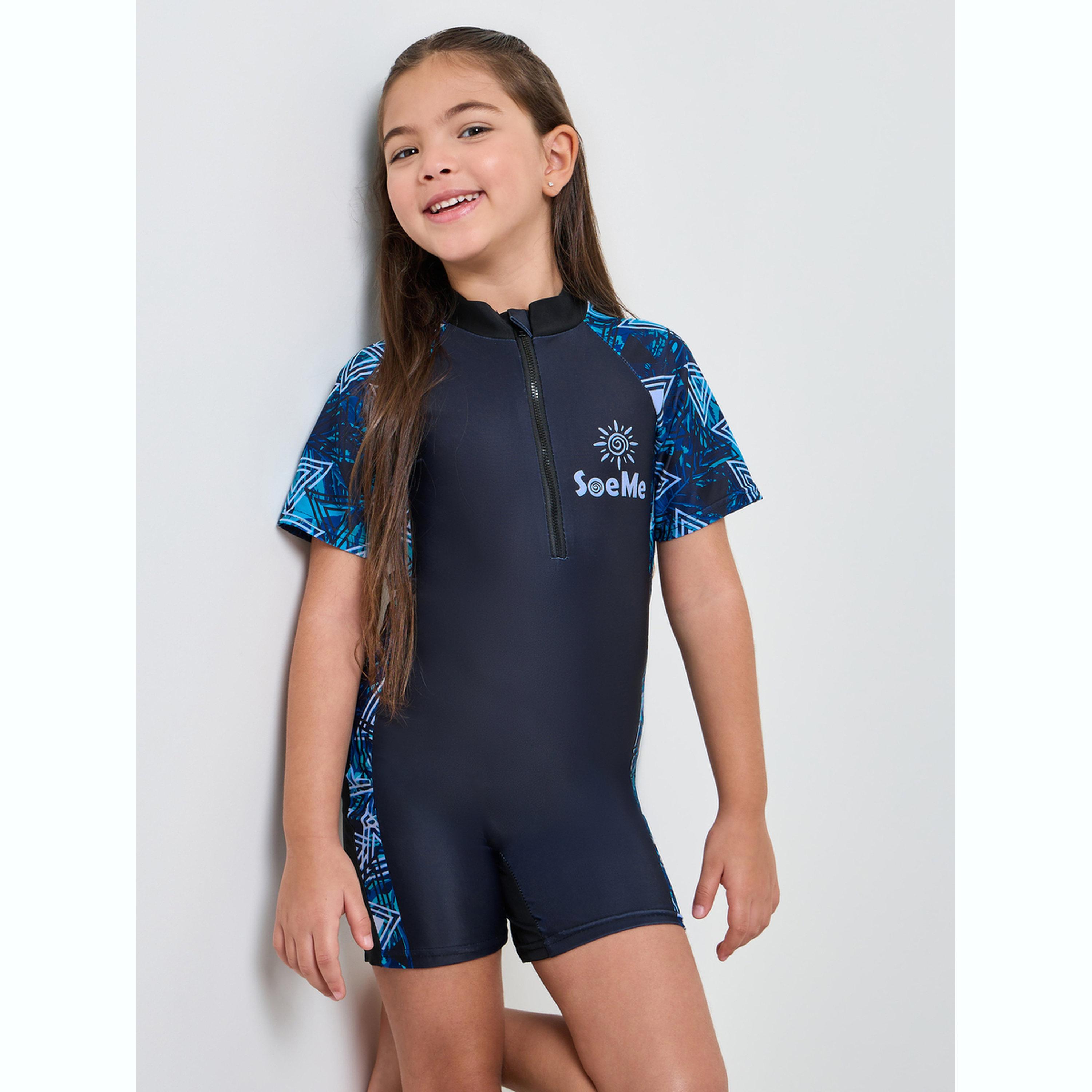 Styli Girls Side Panel Print Swimsuit with Quarter Zip-girls-clothing-swimwear-image-3