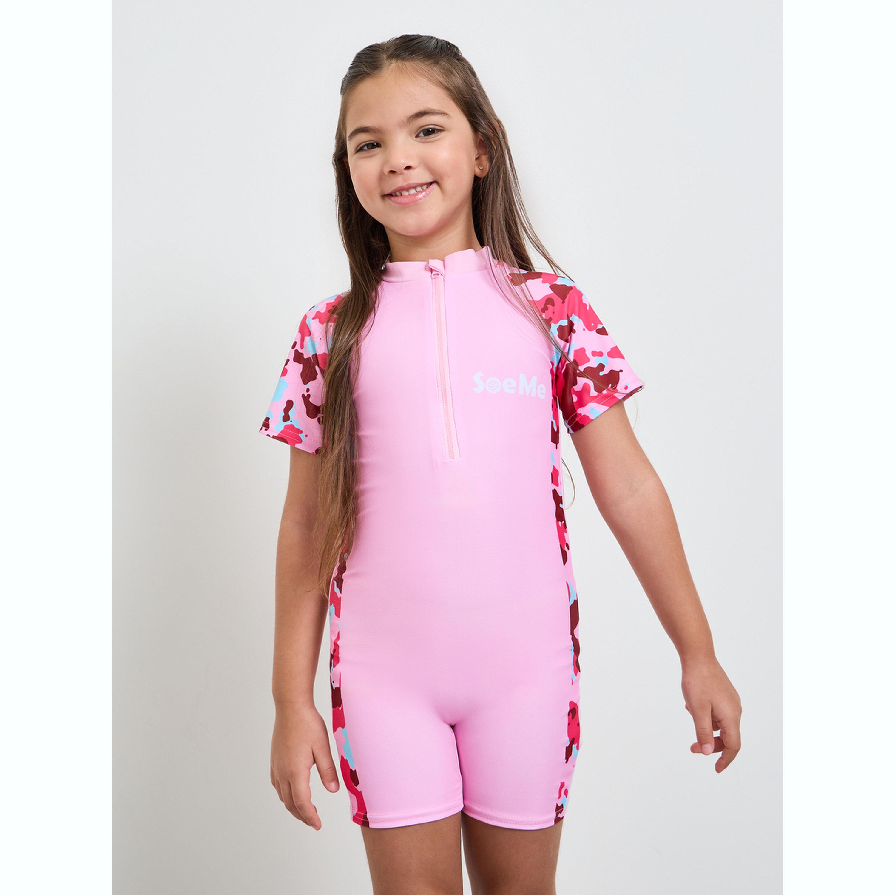 Styli Girls Side Panel Print Swimsuit with Quarter Zip-girls-clothing-swimwear-image-1
