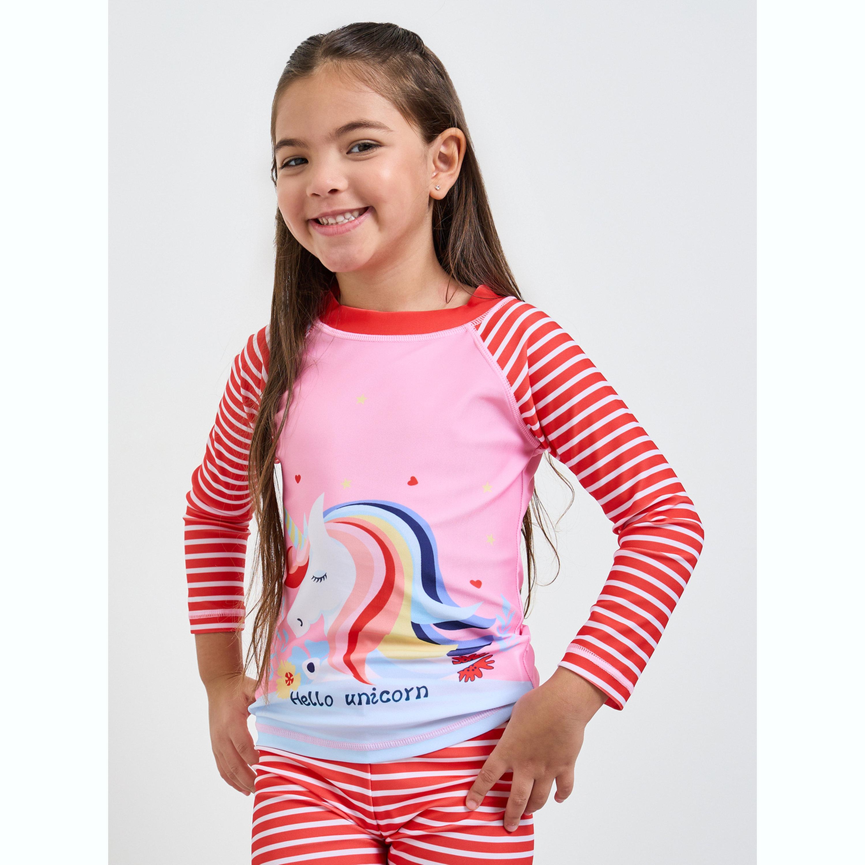 مجموعة من شورت سباحة وتيشيرت مخطط بطبعة جرافيك للبنات-girls-clothing-swimwear-image-3