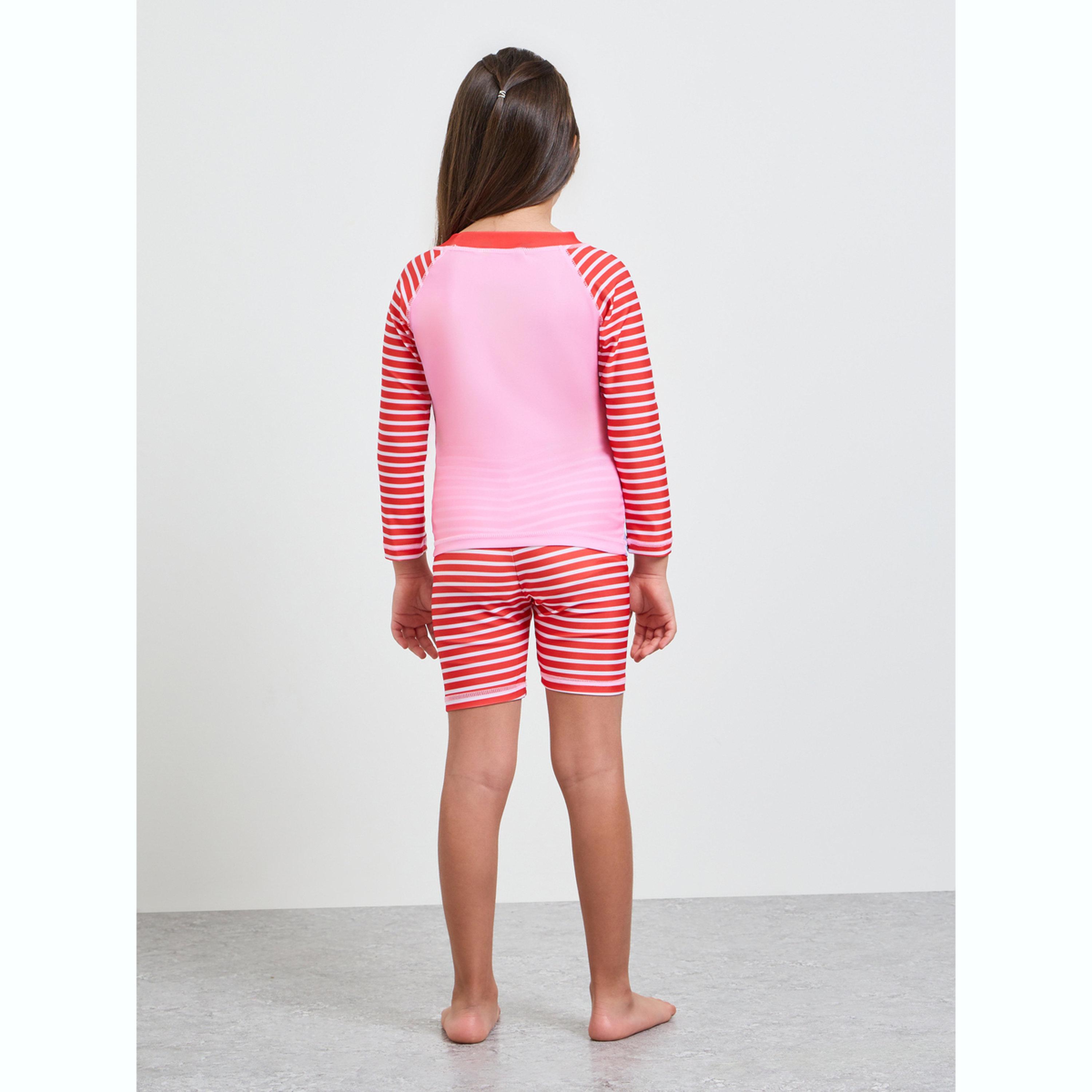 مجموعة من شورت سباحة وتيشيرت مخطط بطبعة جرافيك للبنات-girls-clothing-swimwear-image-4