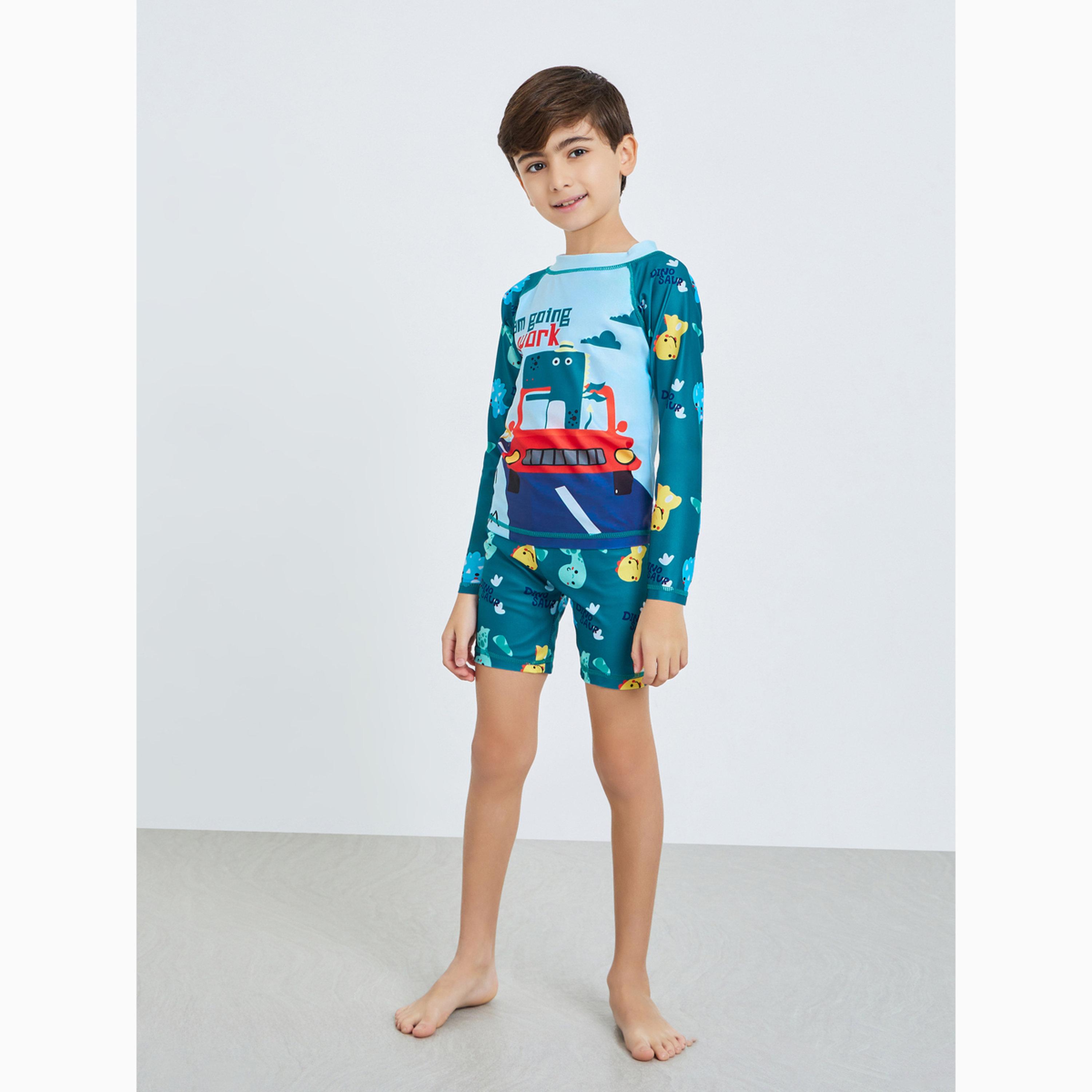Styli Kids Blue Dinosaur Print Swimsuit Set-boys-clothing-swimwear-image-2