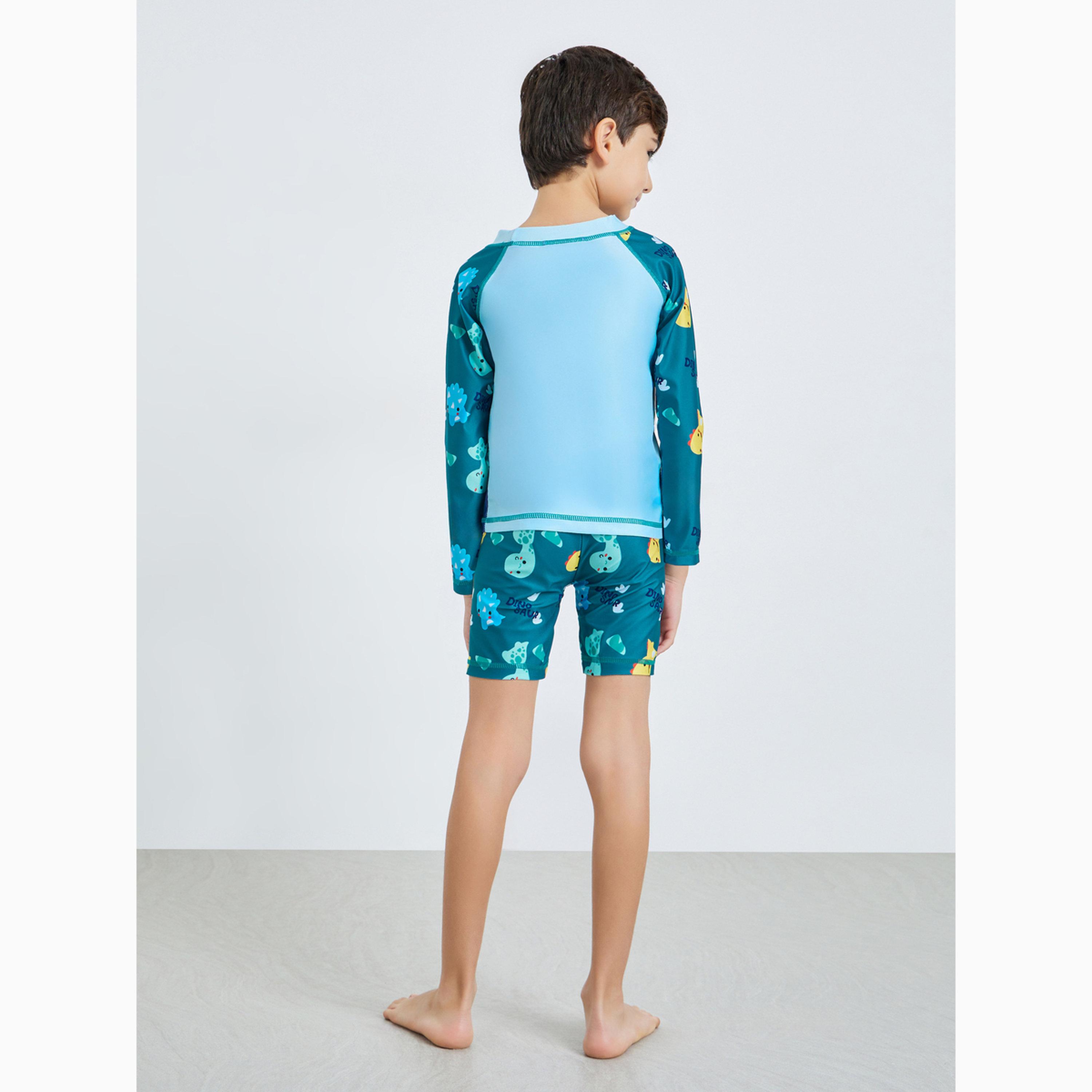 Styli Kids Blue Dinosaur Print Swimsuit Set-boys-clothing-swimwear-image-3