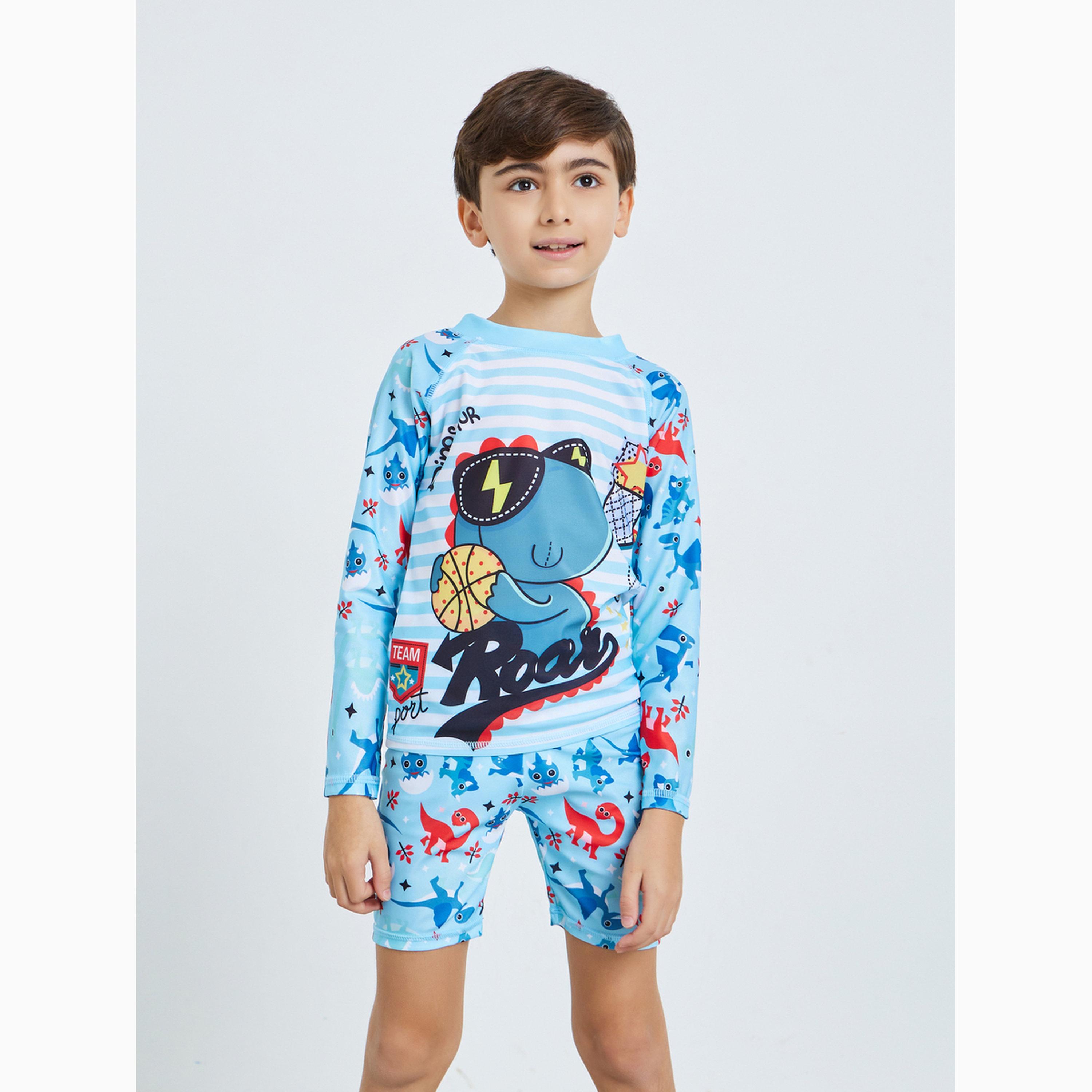 مجموعة ملابس سباحة بطبعات ديناصور للأطفال-boys-clothing-swimwear-image-1