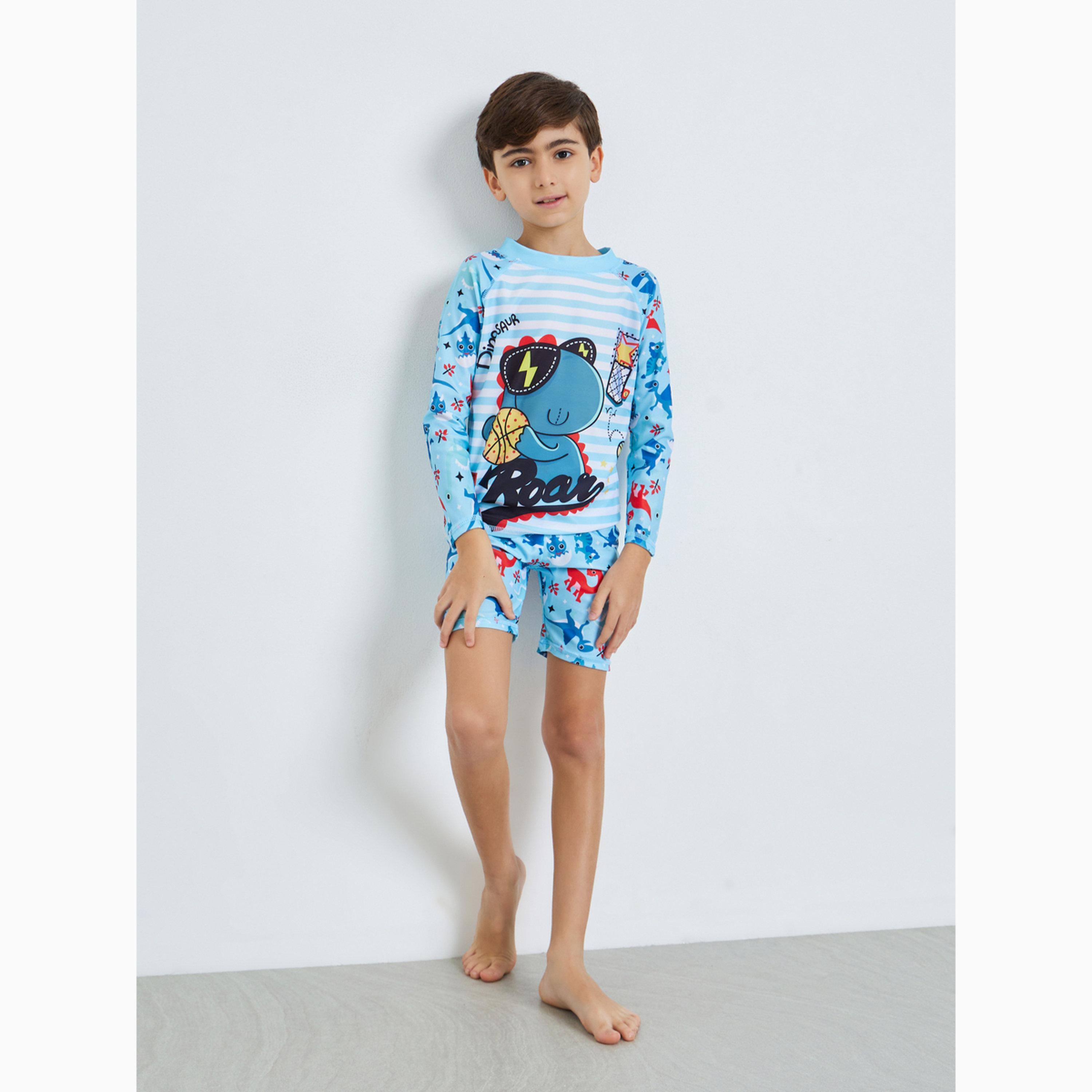 مجموعة ملابس سباحة بطبعات ديناصور للأطفال-boys-clothing-swimwear-image-2
