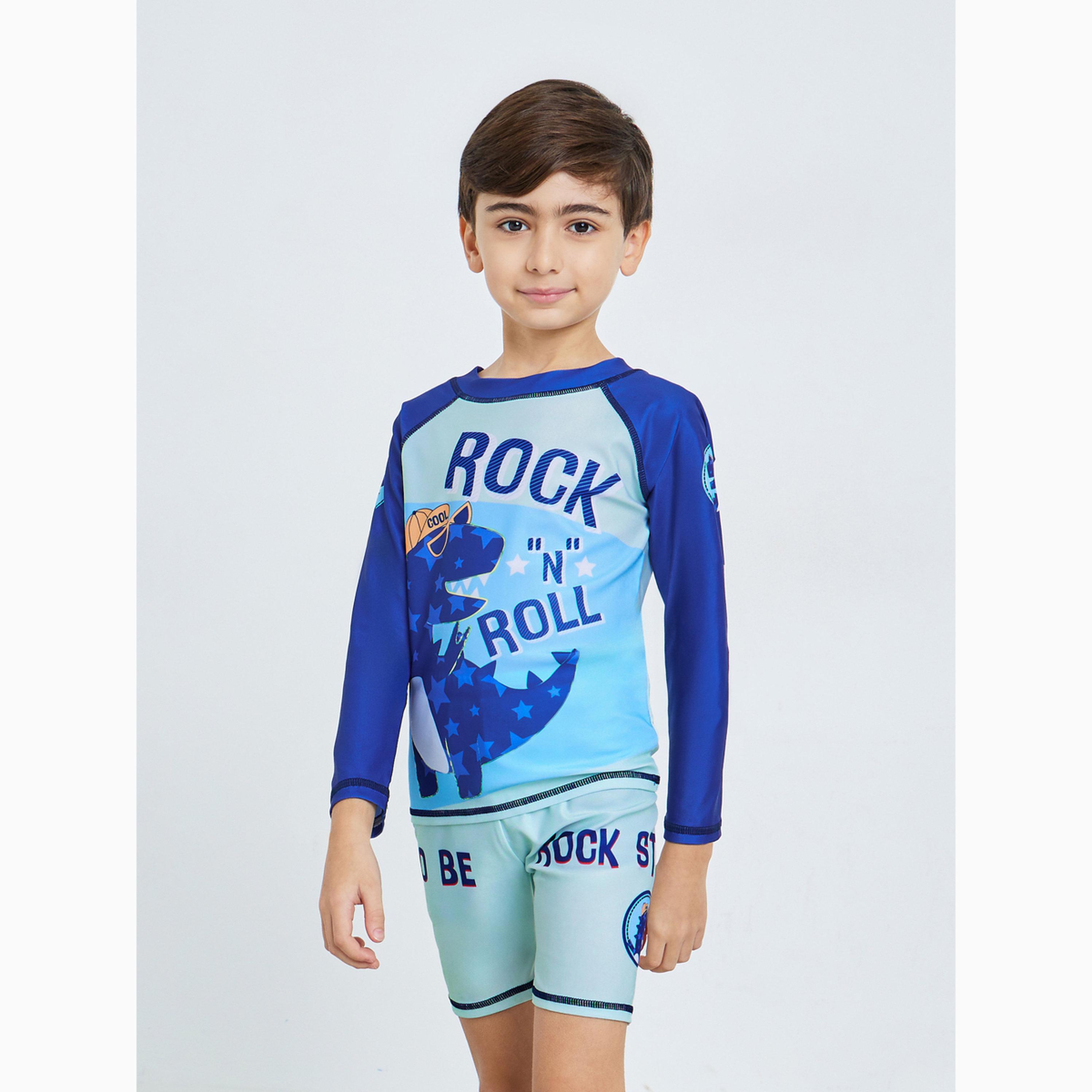 مجموعة ملابس سباحة بطبعات ديناصور للأطفال-boys-clothing-swimwear-image-1