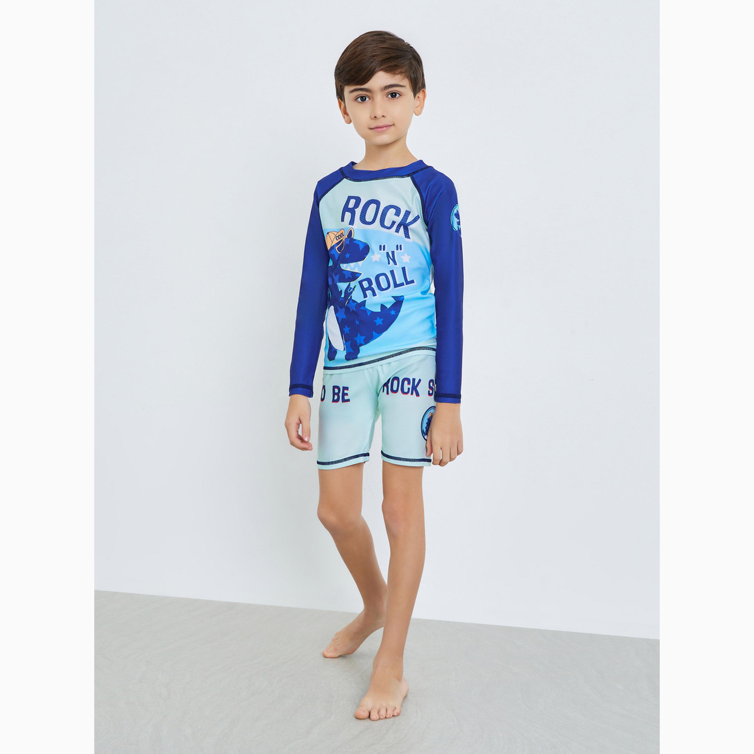مجموعة ملابس سباحة بطبعات ديناصور للأطفال-boys-clothing-swimwear-image-2