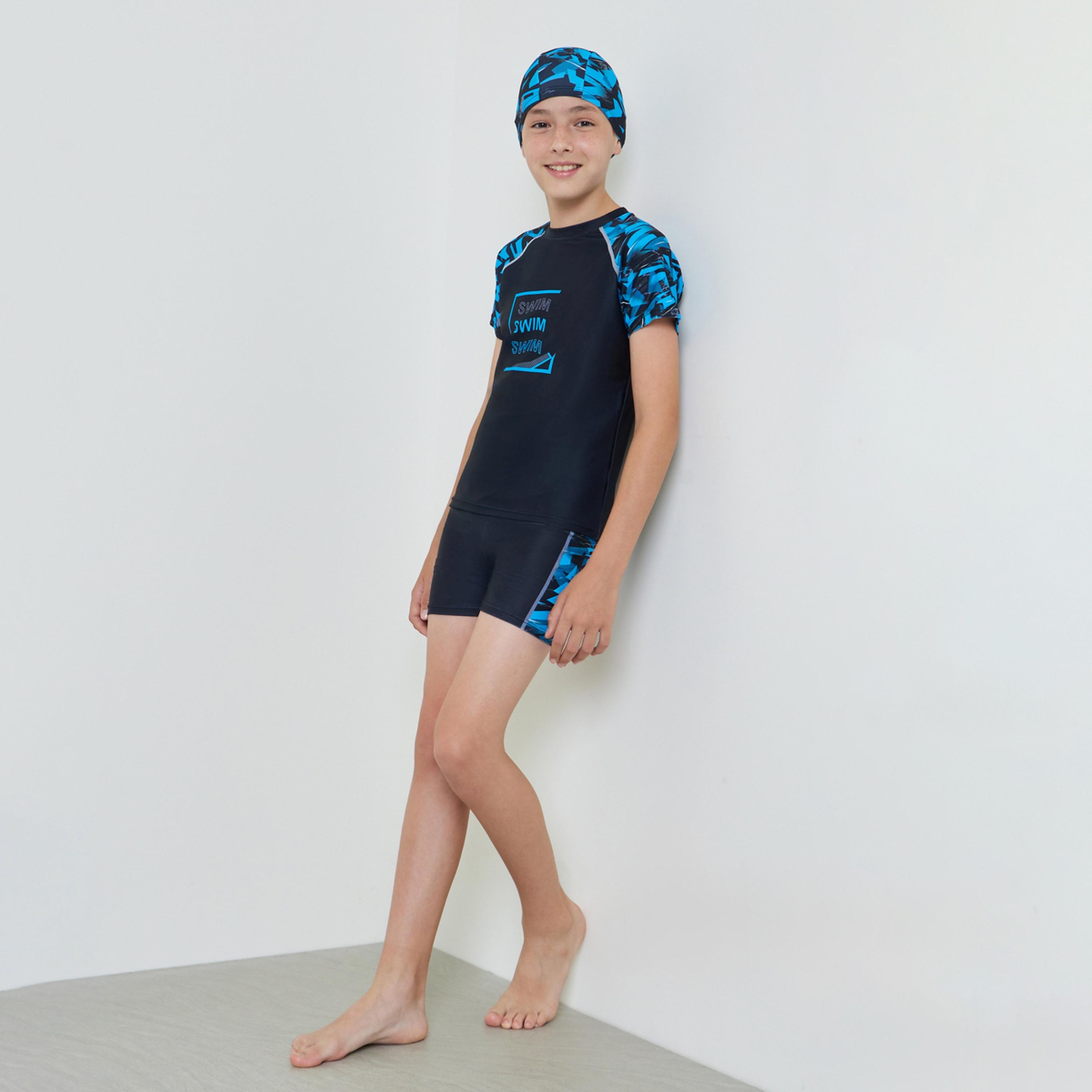 Styli Teen Boys 3-Piece Swim T-Shirt, Shorts and Cap Set-boys-clothing-swimwear-image-2