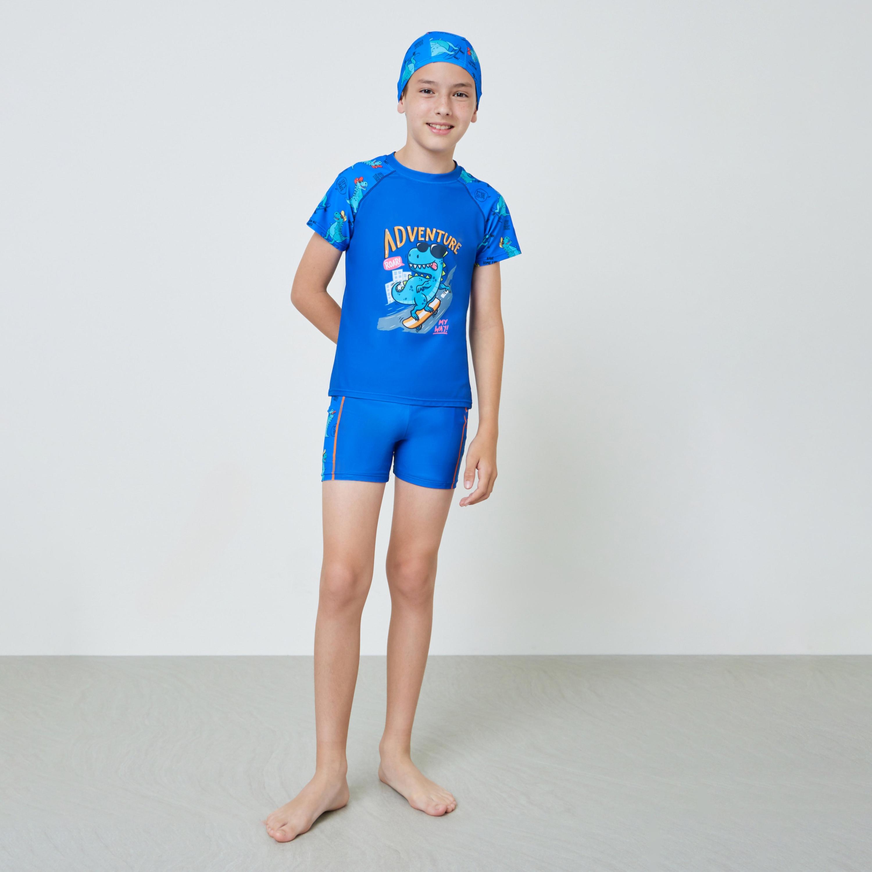 Styli Teen Boys 3-Piece Swim T-Shirt, Shorts and Cap Set-boys-clothing-swimwear-image-2