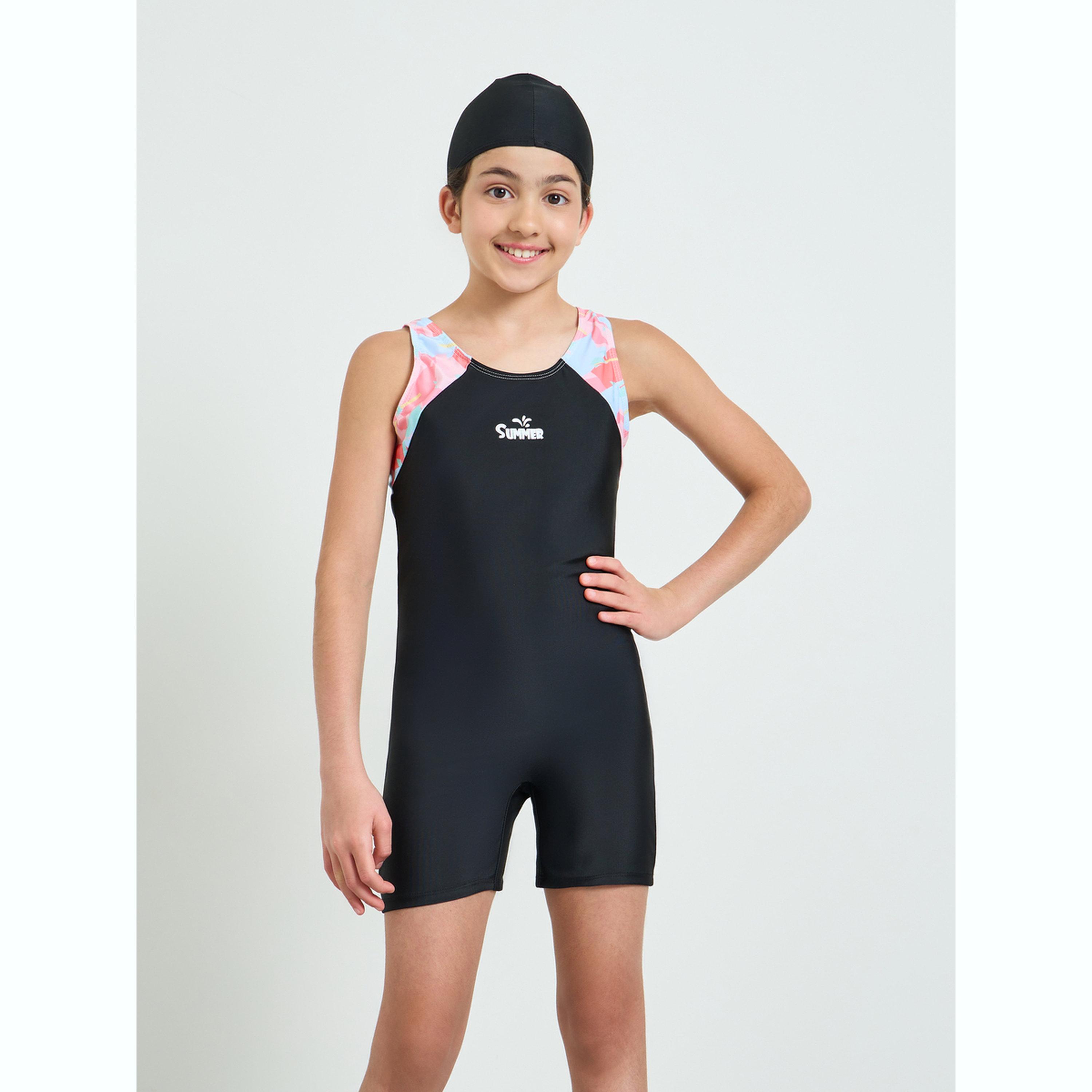 بدلة سباحة بلا أكمام وبأجزاء مطبوعة للمراهقات-girls-clothing-swimwear-image-1