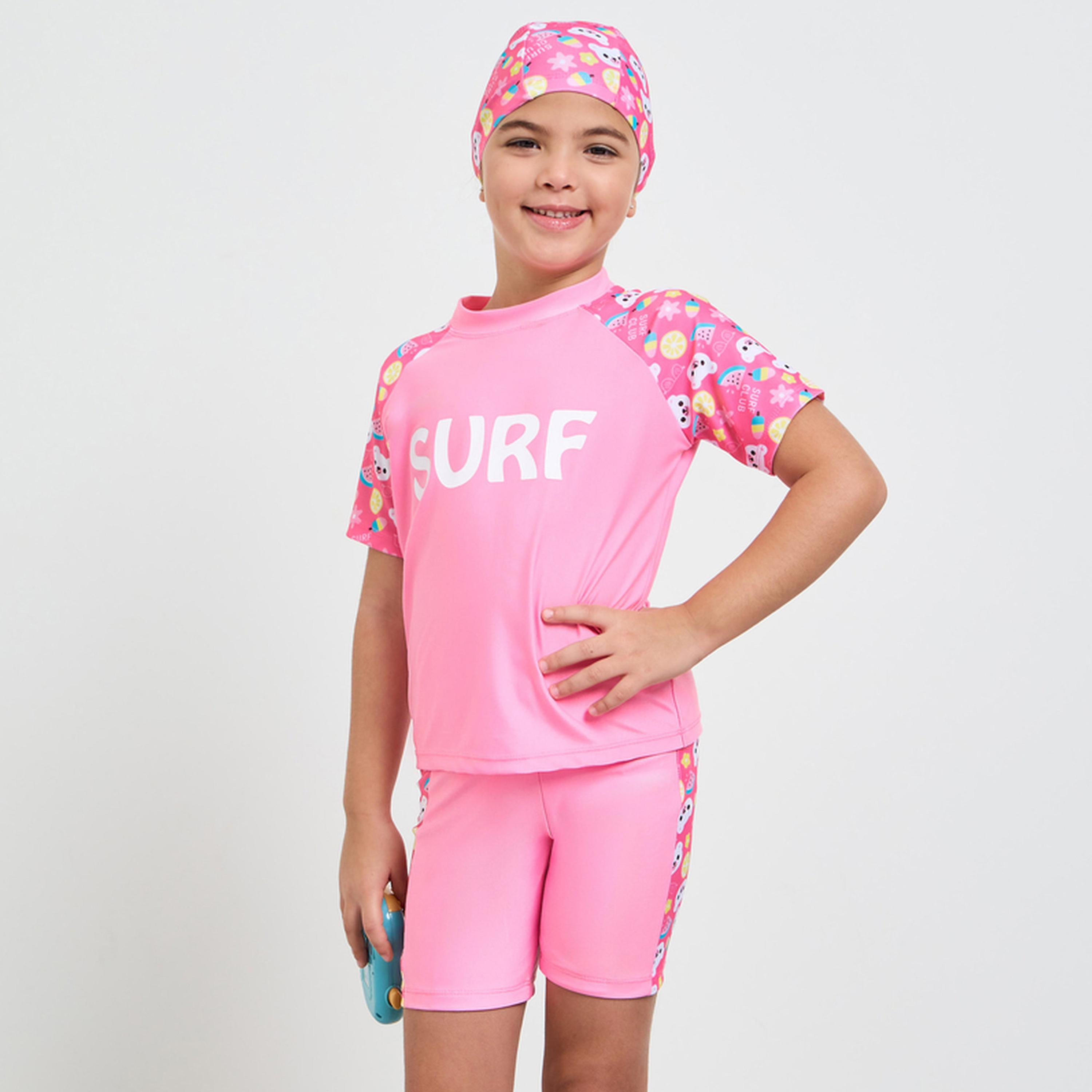Styli Pack of 3 - Printed T-Shirt, Shorts and Cap Swim Set-girls-clothing-swimwear-image-1