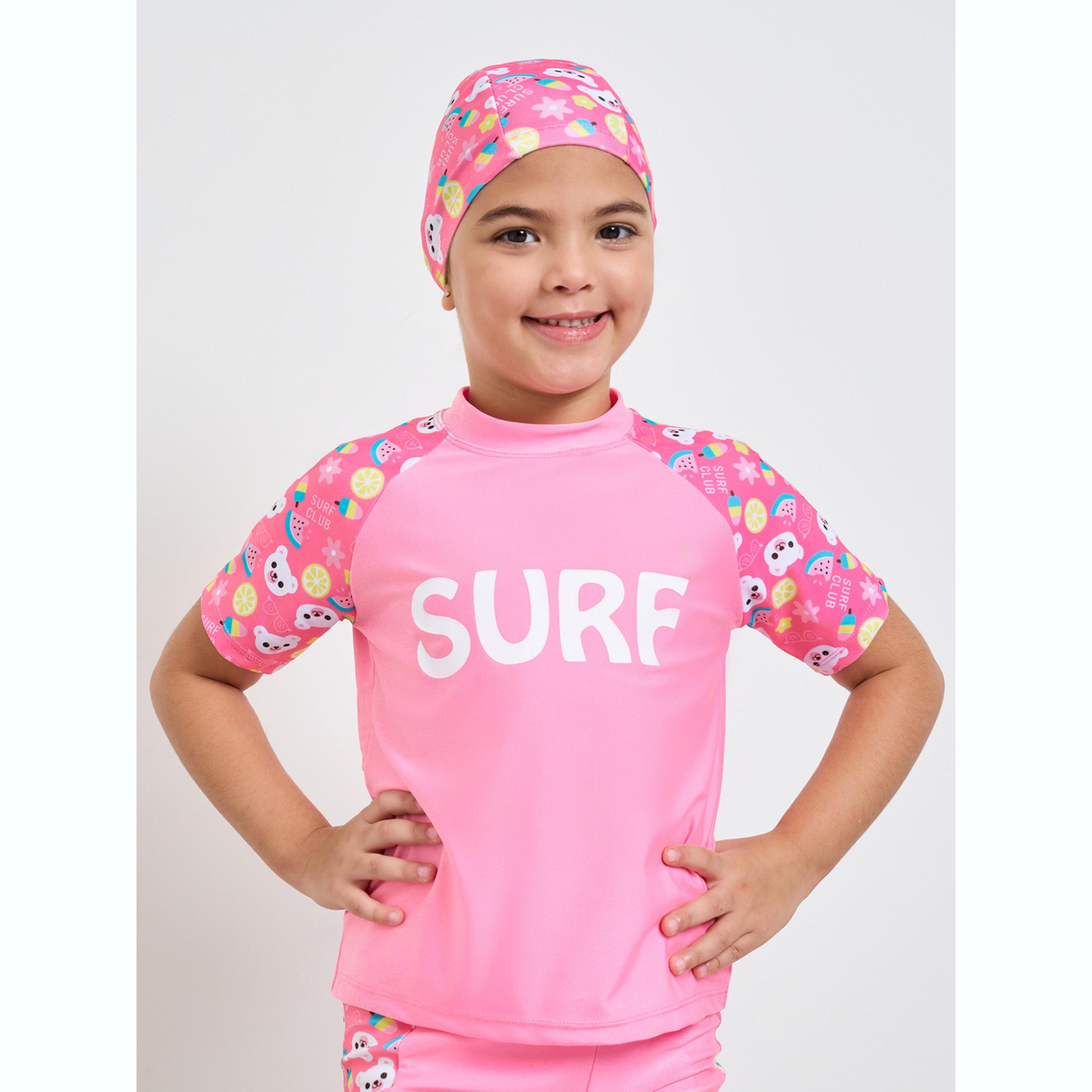 Styli Pack of 3 - Printed T-Shirt, Shorts and Cap Swim Set-girls-clothing-swimwear-image-3