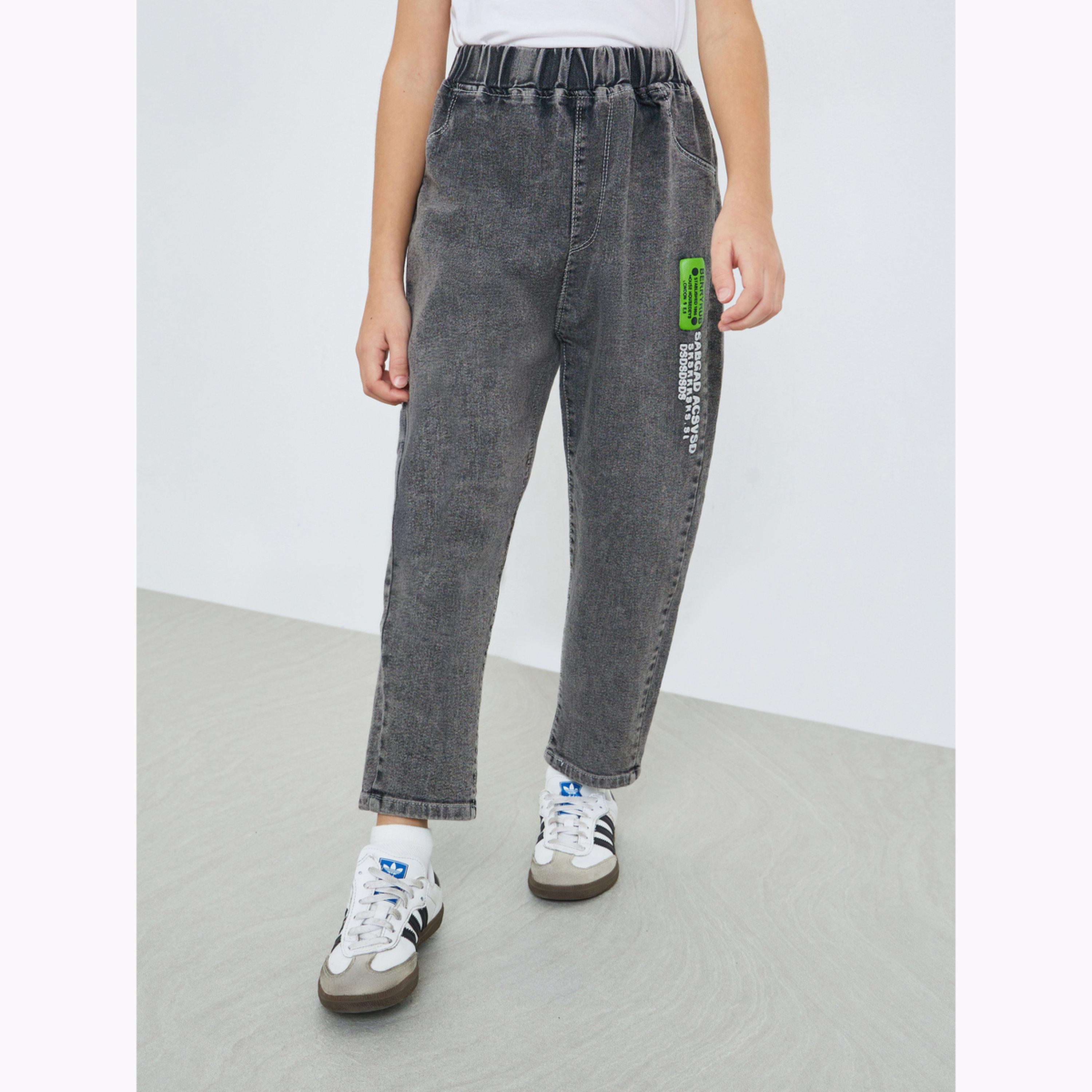 جينز جوغر مطبوع للأطفال لون رمادي-boys-clothing-bottoms-jeans-image-1