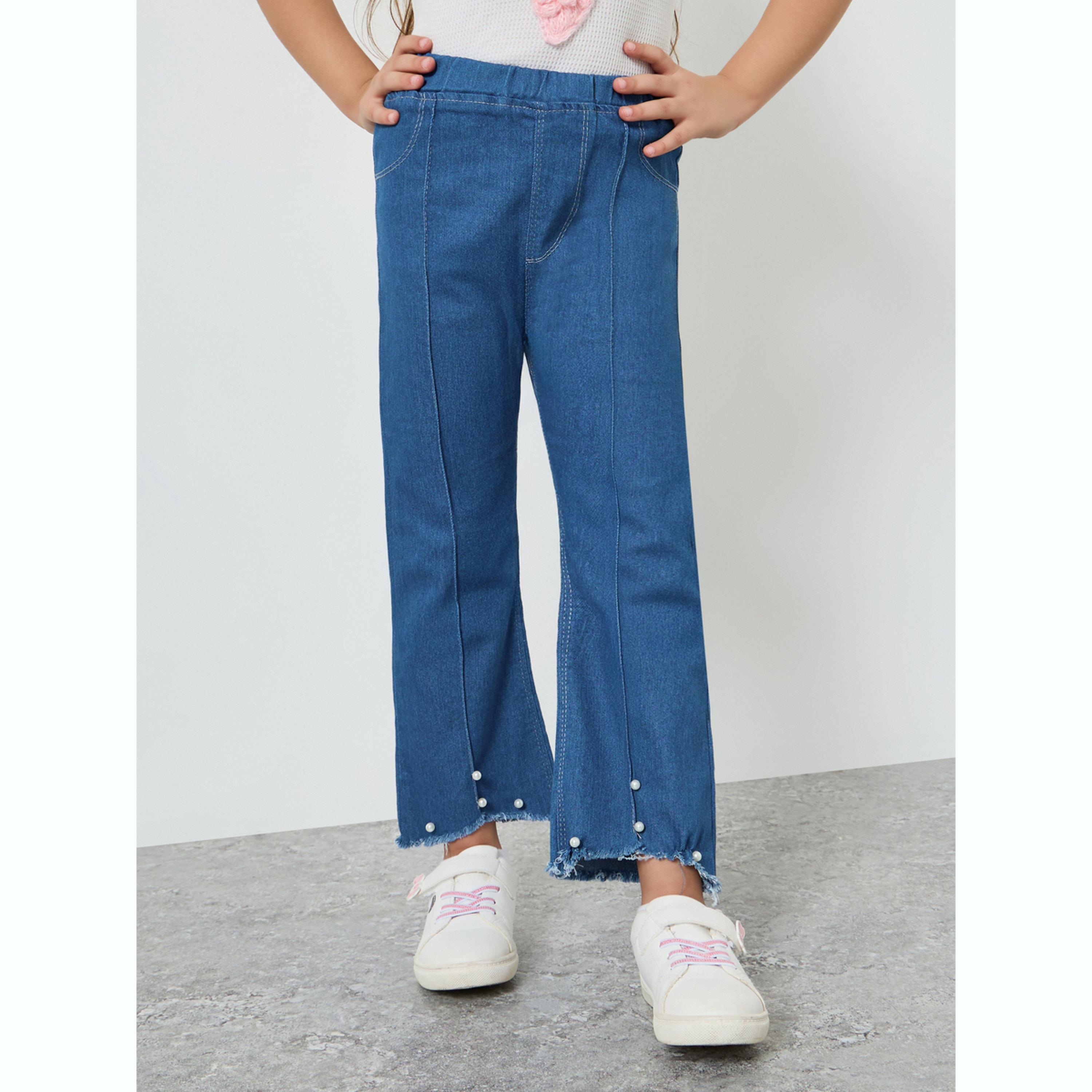 Styli Girls Blue Flare Jeans with Pearl Detail-girls-clothing-bottoms-jeansandjeggings-image-1