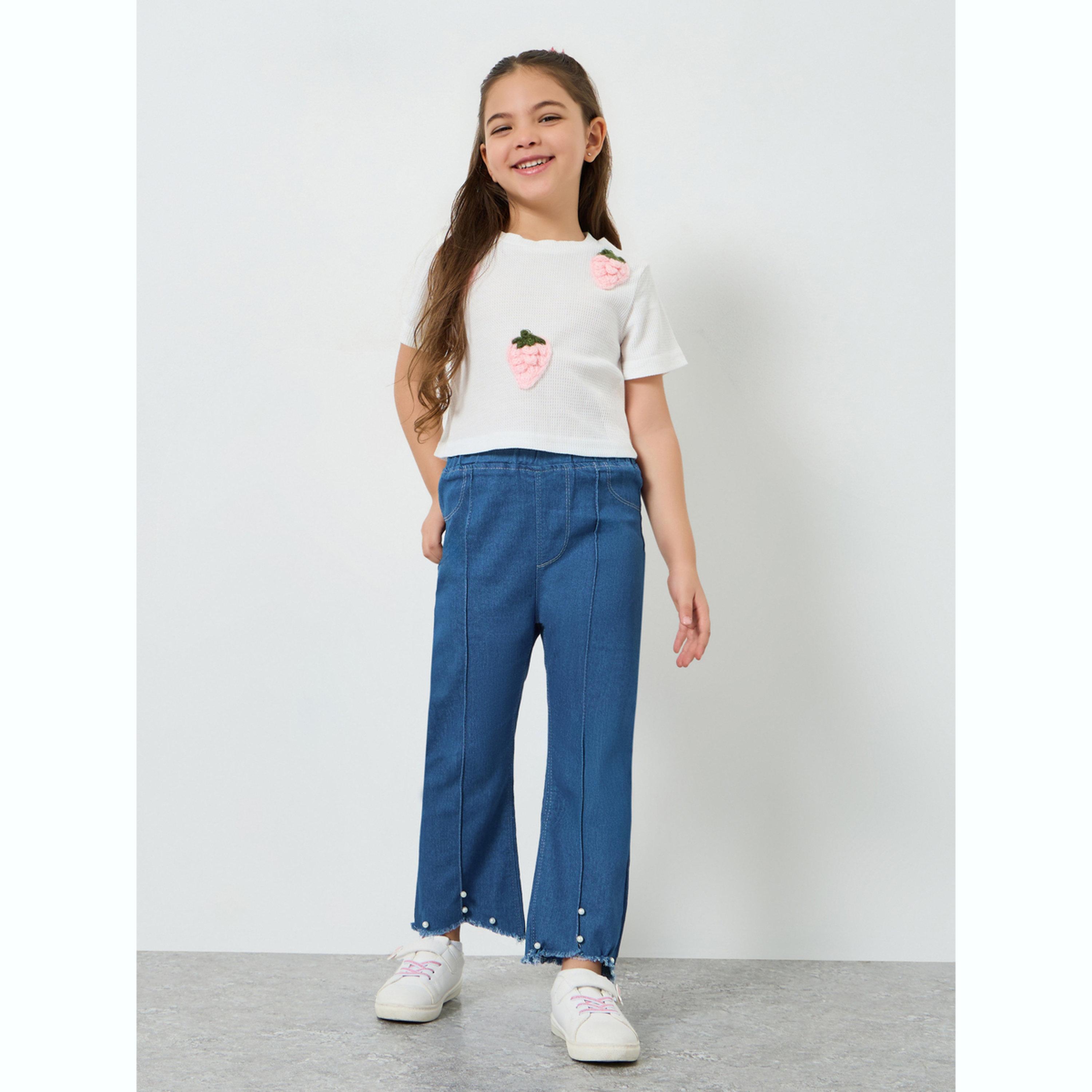 Styli Girls Blue Flare Jeans with Pearl Detail-girls-clothing-bottoms-jeansandjeggings-image-2