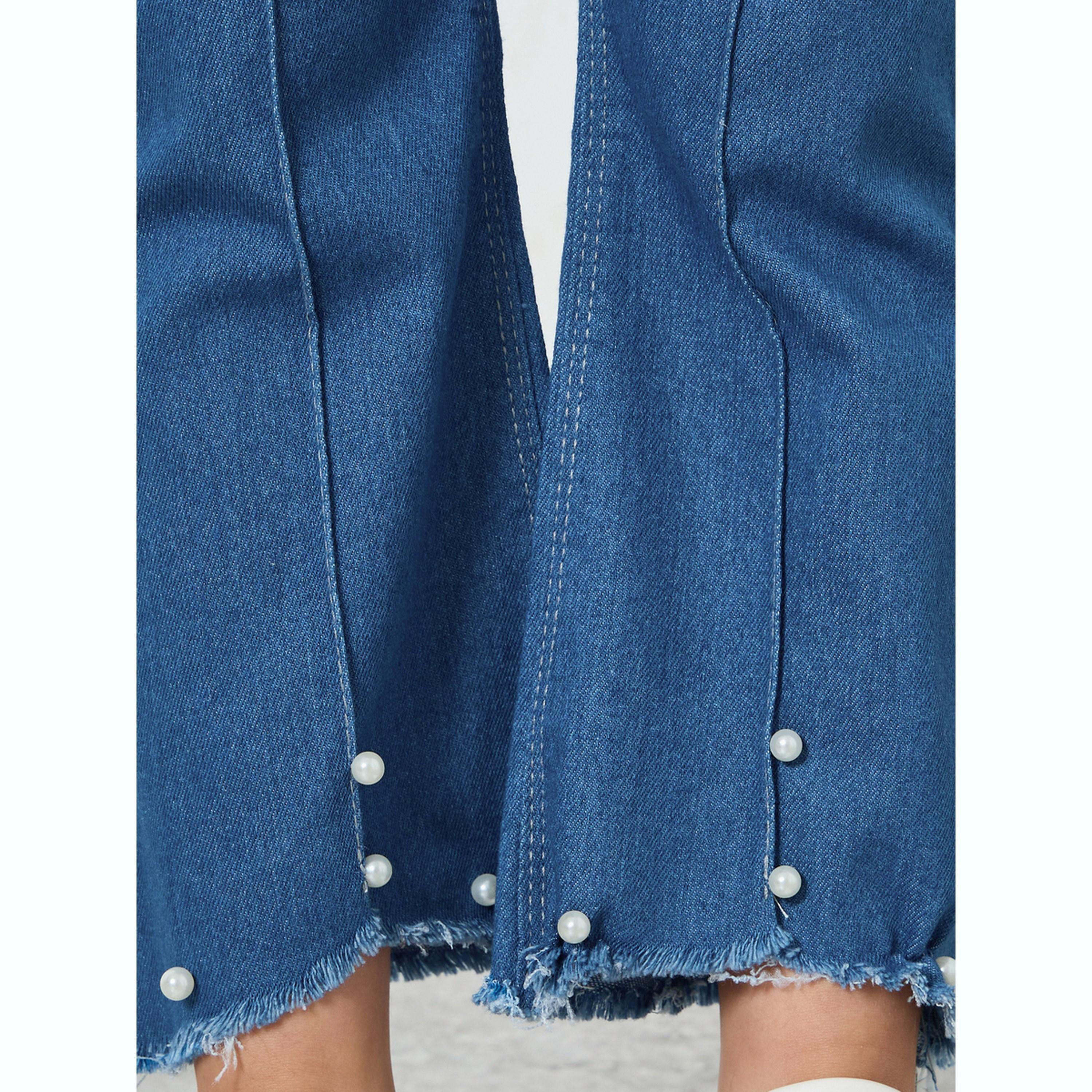 Styli Girls Blue Flare Jeans with Pearl Detail-girls-clothing-bottoms-jeansandjeggings-image-3