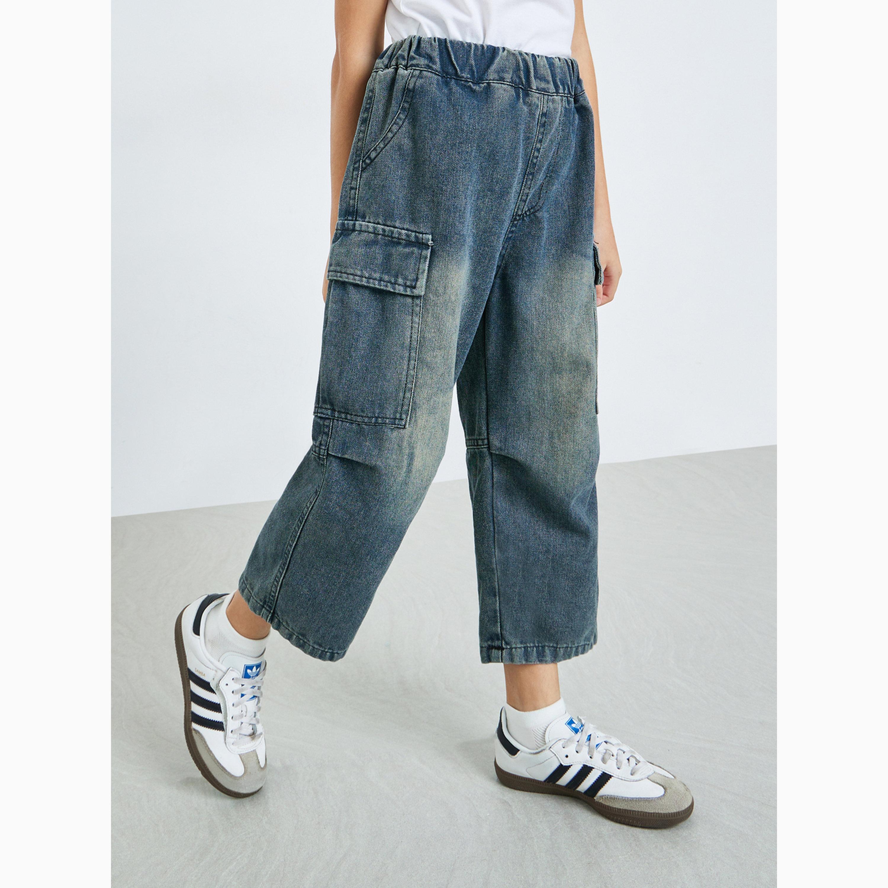Styli Kids Acid Wash Cargo Jeans-boys-clothing-bottoms-jeans-image-1