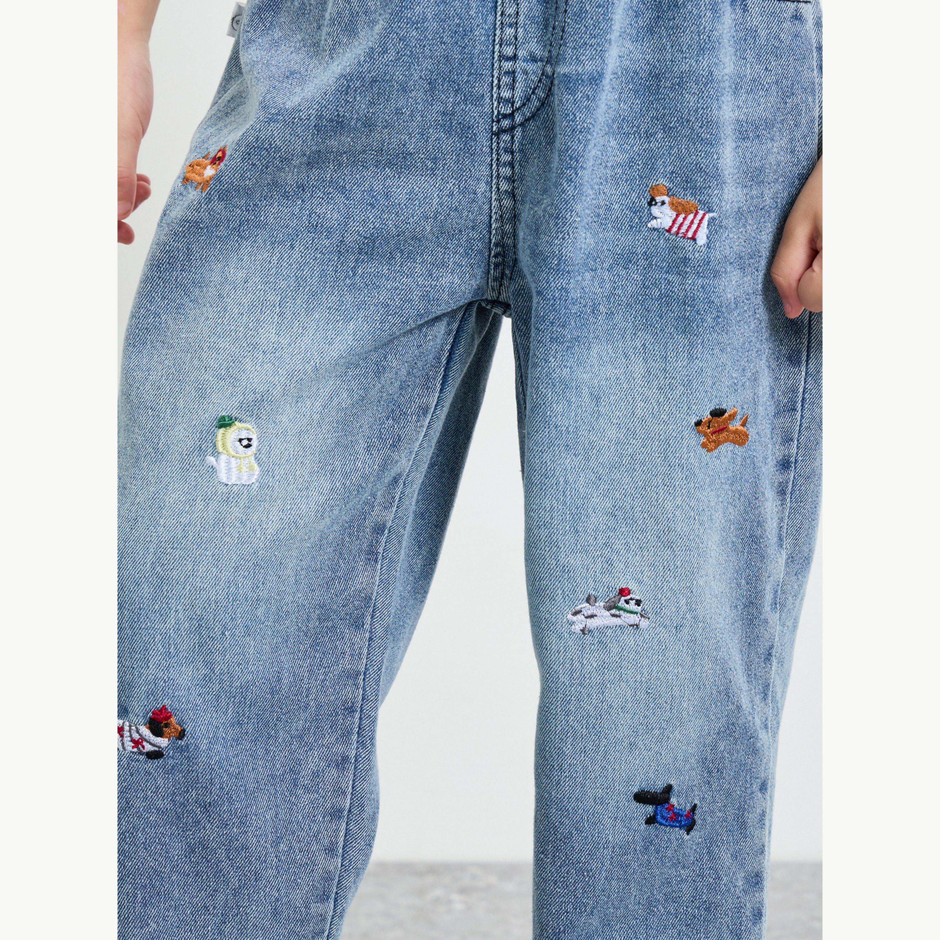 Styli Girls Faded Jeans with Embroidery-girls-clothing-bottoms-jeansandjeggings-image-3