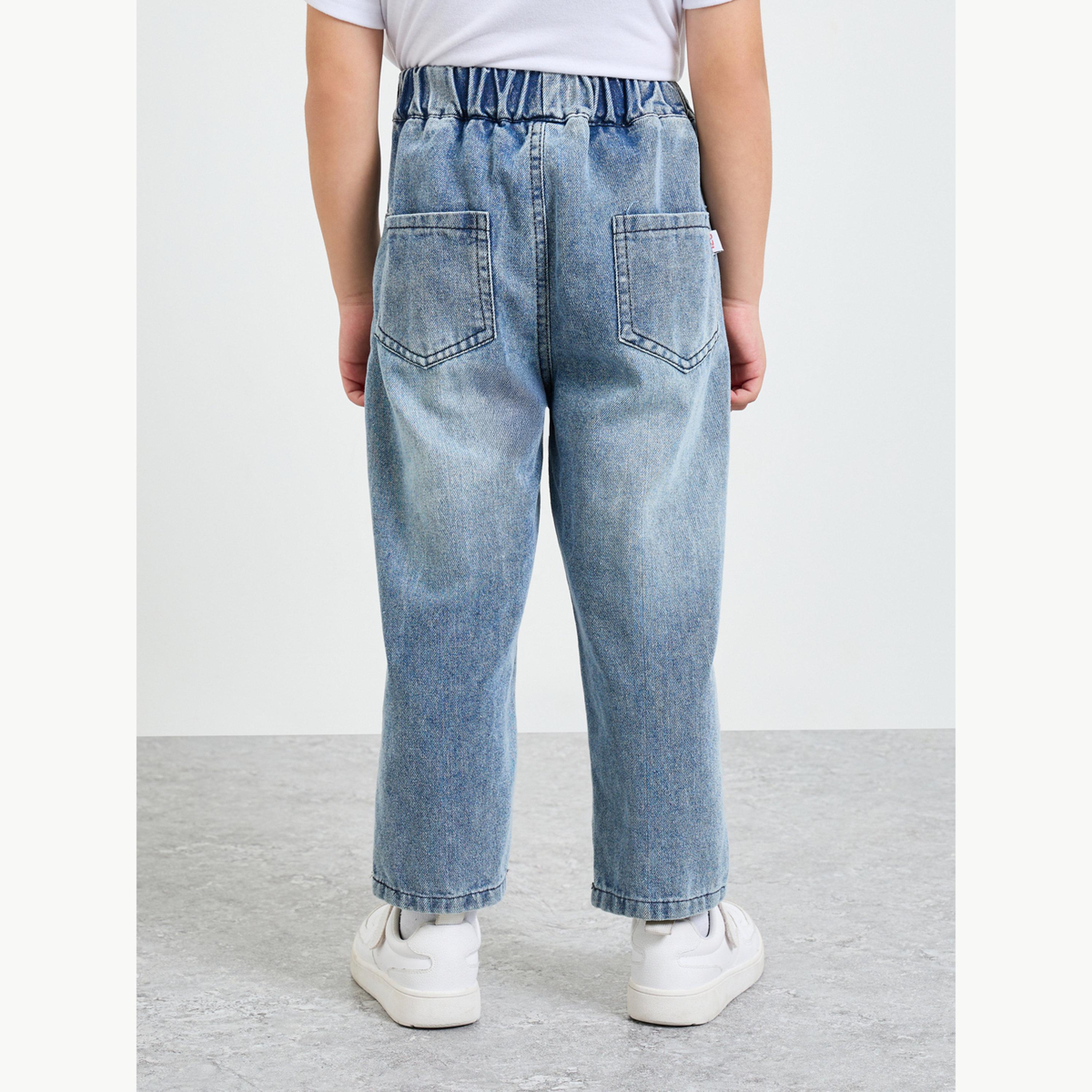 جينز باهت مع تطريز للبنات-girls-clothing-bottoms-jeansandjeggings-image-4