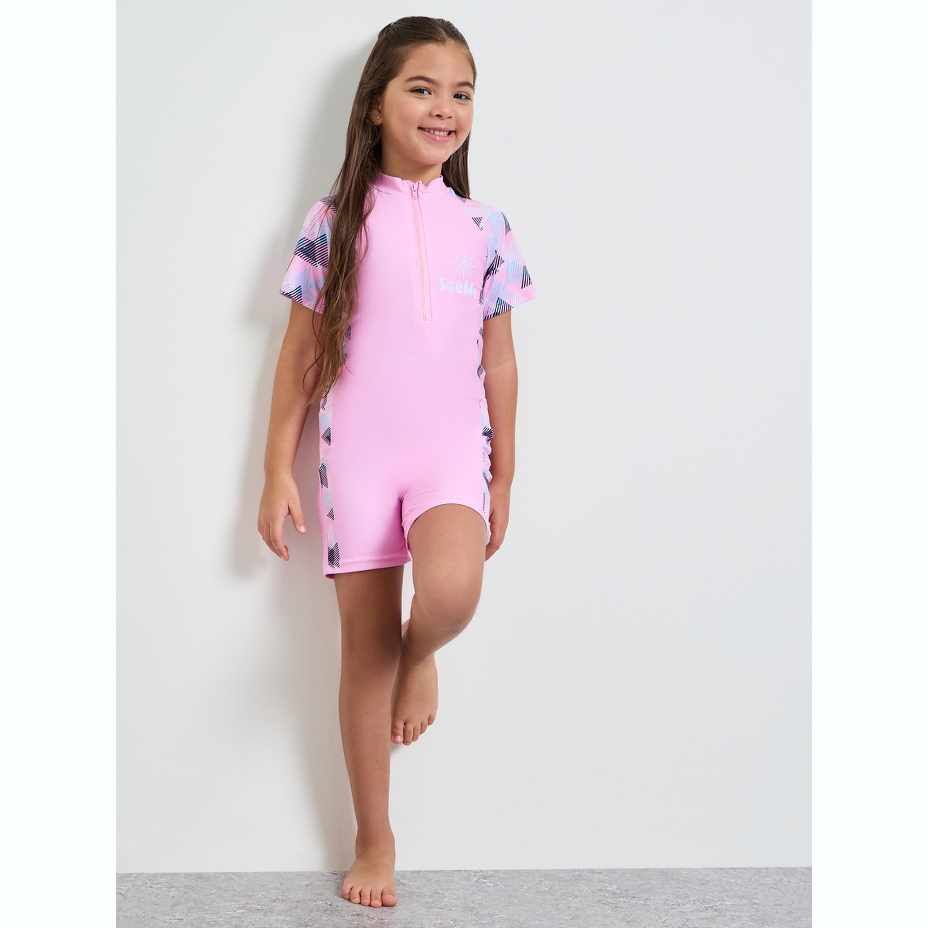 Styli Girls Side Panel Print Swimsuit with Quarter Zip-girls-clothing-swimwear-image-2