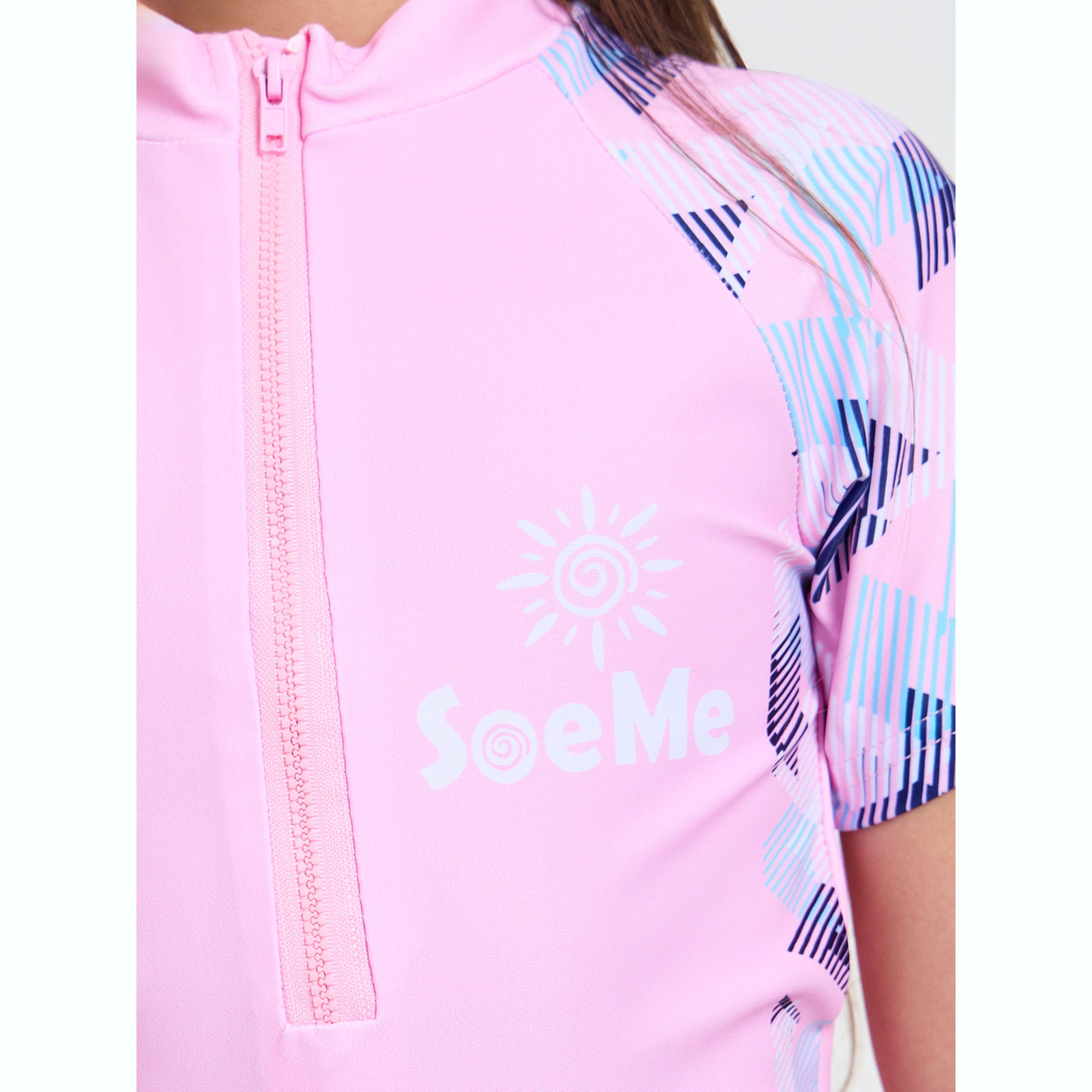 ملابس سباحة بطبعة لوحة جانبية وسحاب ربعي للبنات-girls-clothing-swimwear-image-4