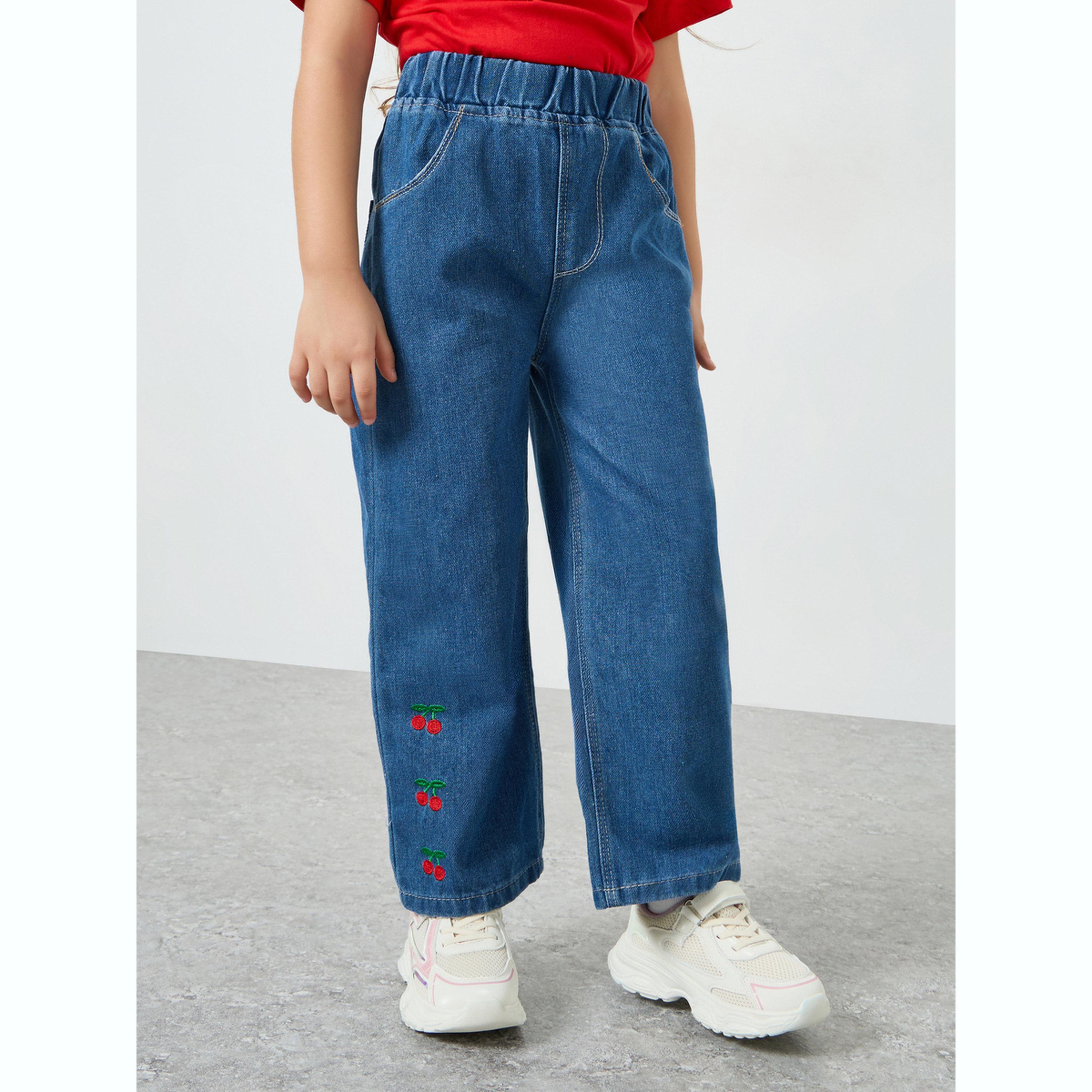 Styli Girls Blue Embroidered Cherry Wide Leg Jeans-girls-clothing-bottoms-jeansandjeggings-image-1