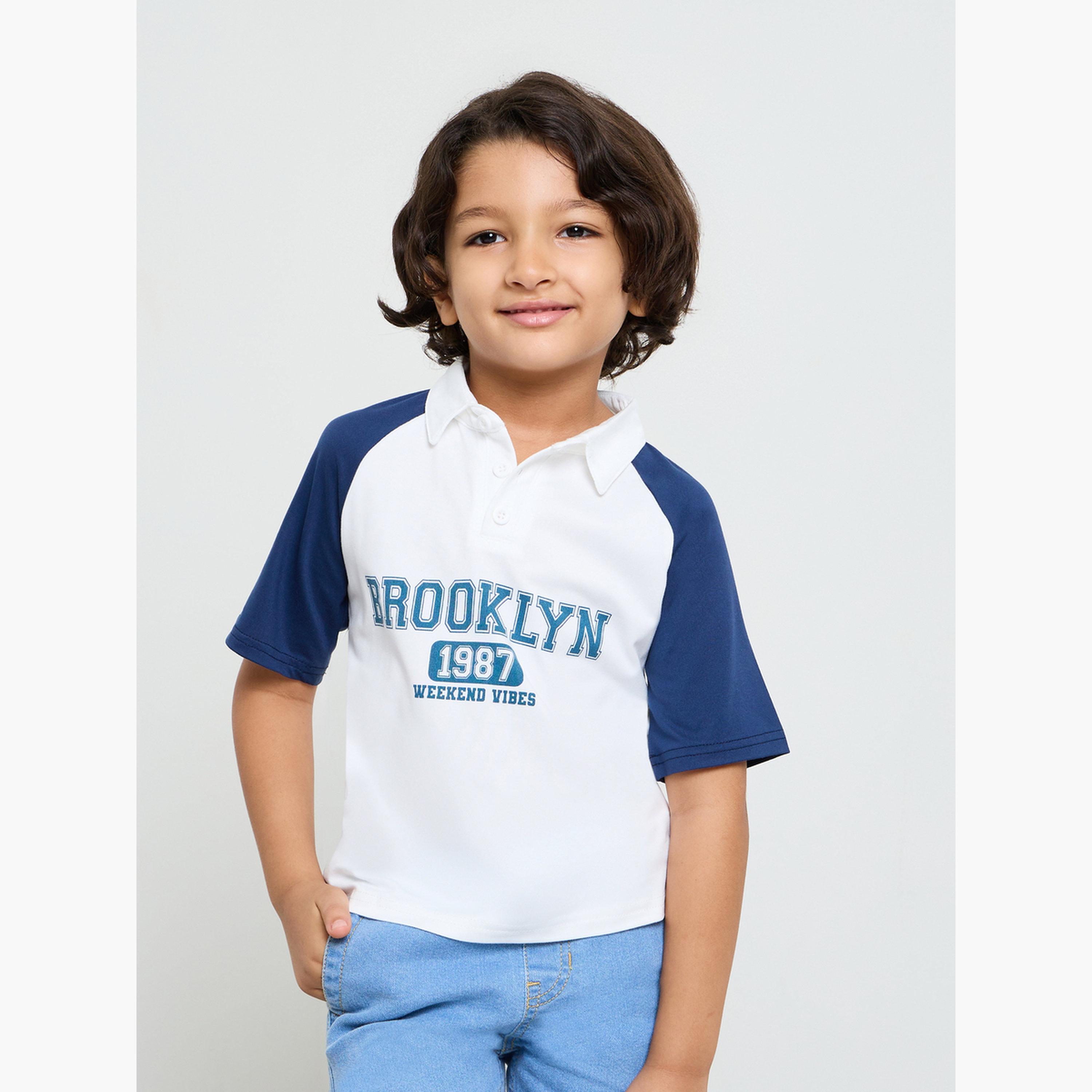 Styli Boys Text Print Raglan Sleeve Polo T-Shirt-boys-clothing-tshirtsandpolos-image-1