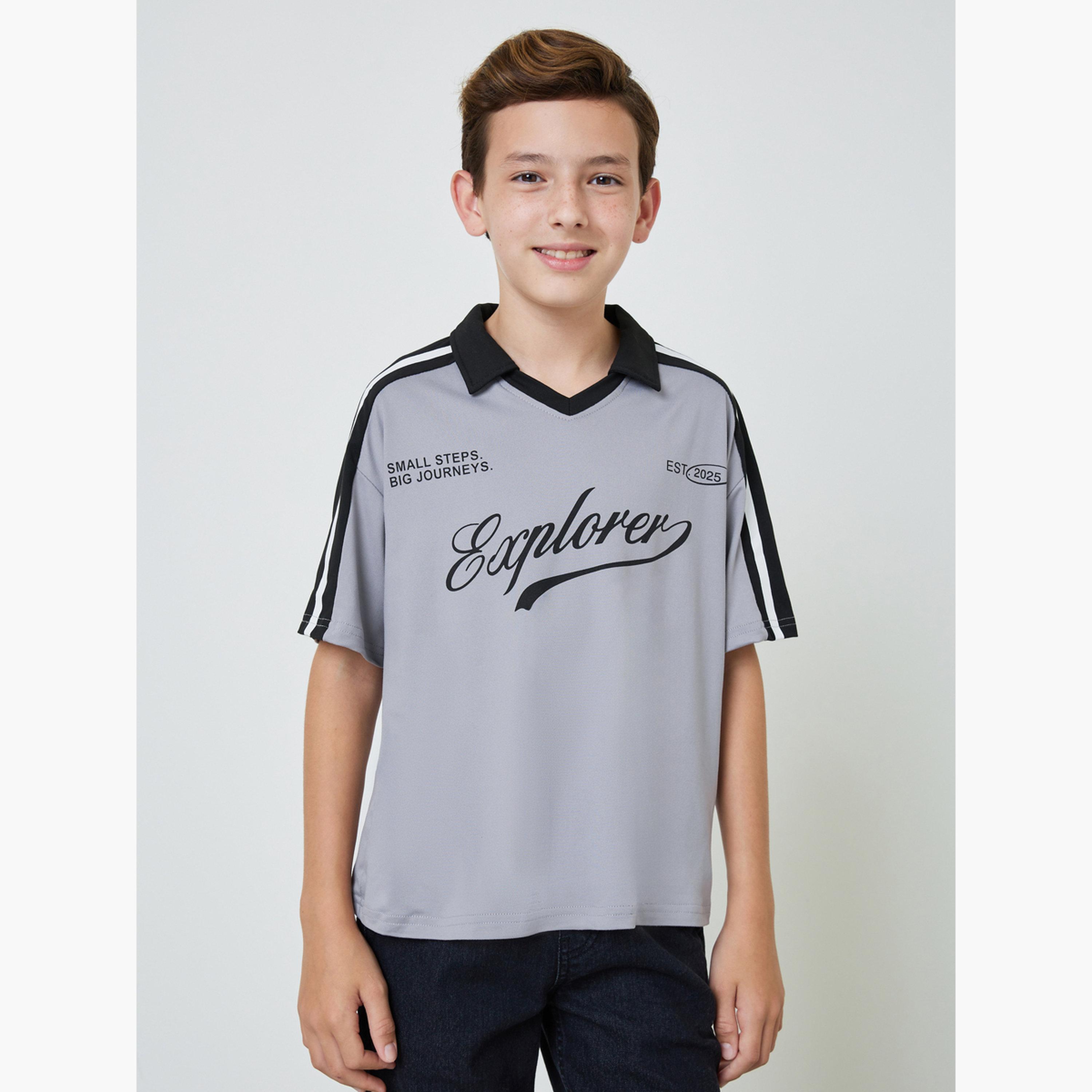 Styli Teen Boys Text Print Open Collar Polo T-Shirt-boys-clothing-tshirtsandpolos-image-1