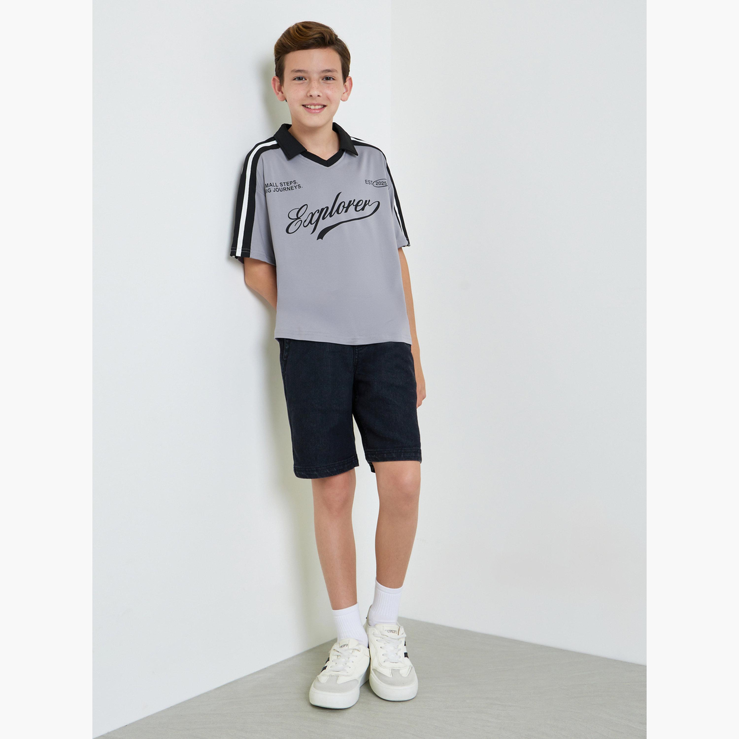 Styli Teen Boys Text Print Open Collar Polo T-Shirt-boys-clothing-tshirtsandpolos-image-2