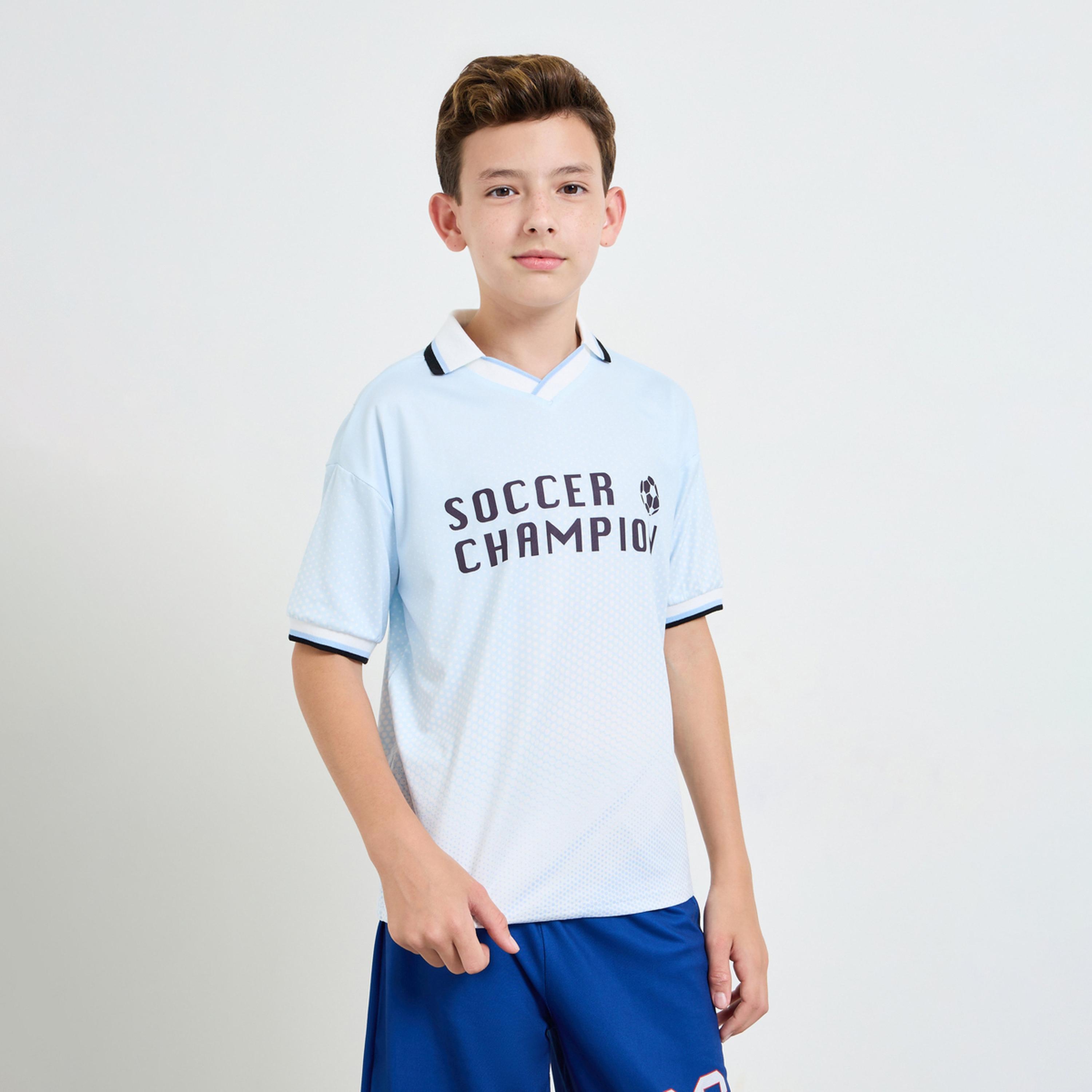Styli Boys Text Print Oversized Polo T-Shirt with Contrast Rib Collar-sports-boys-clothing-tops-image-1