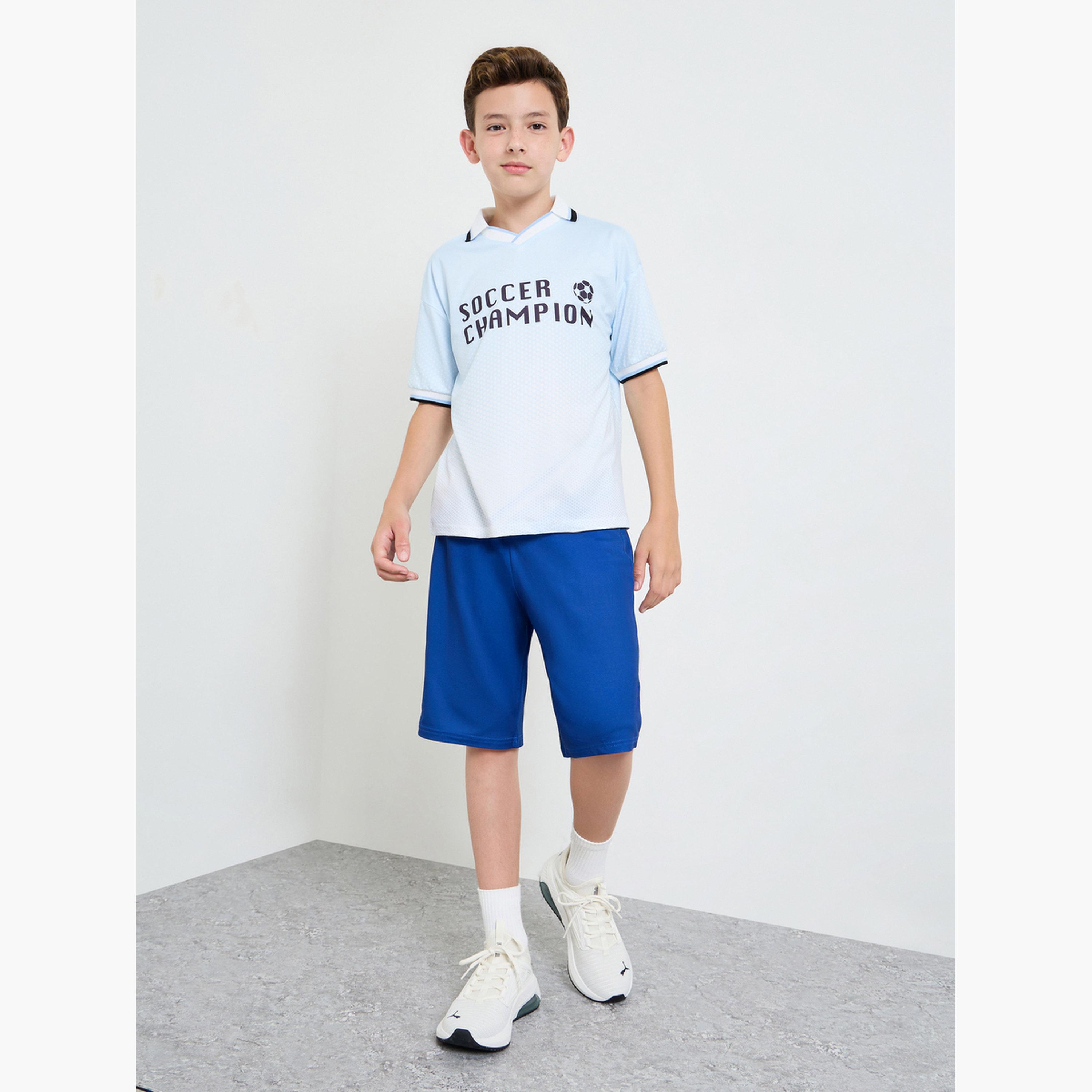 Styli Boys Text Print Oversized Polo T-Shirt with Contrast Rib Collar-sports-boys-clothing-tops-image-2