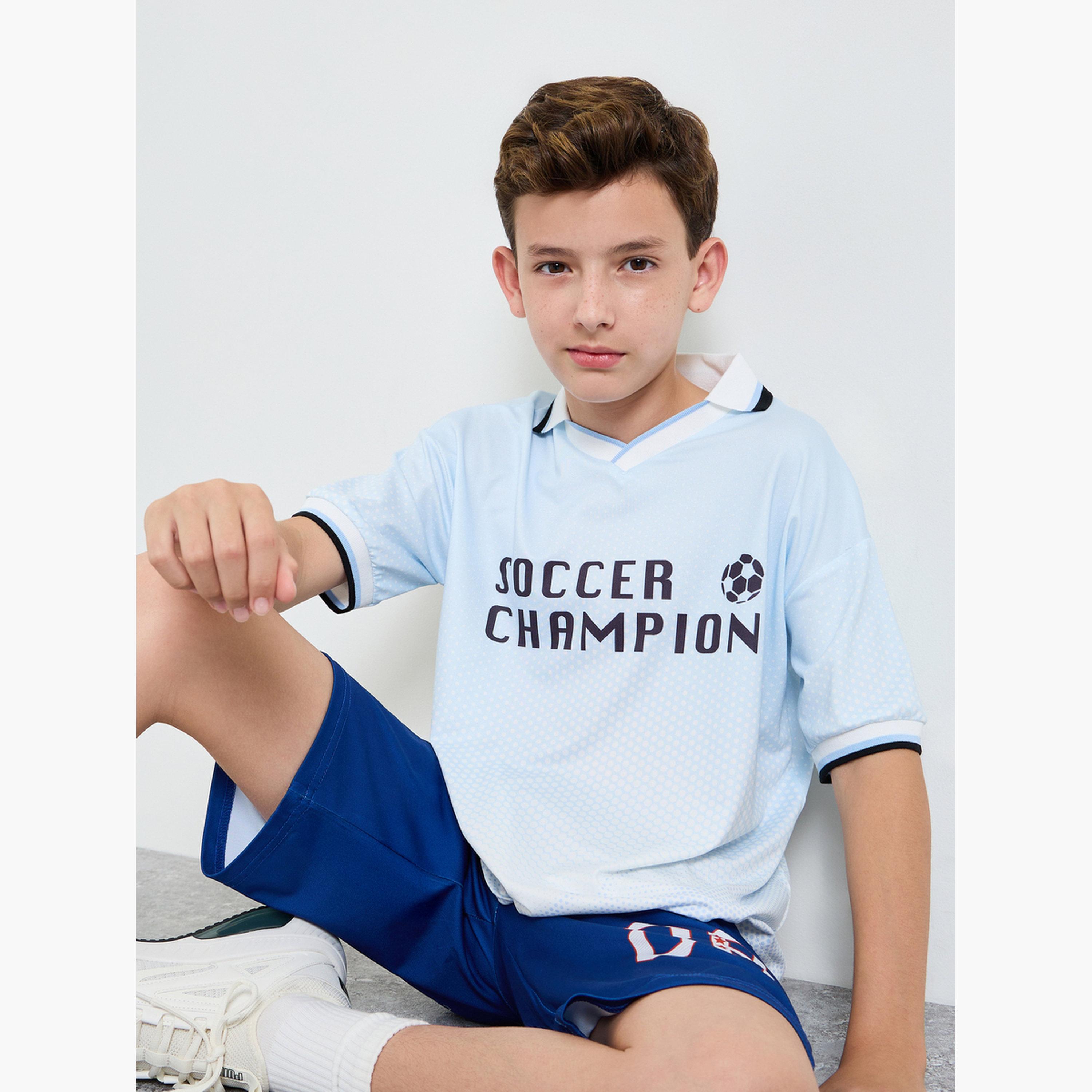 Styli Boys Text Print Oversized Polo T-Shirt with Contrast Rib Collar-sports-boys-clothing-tops-image-3